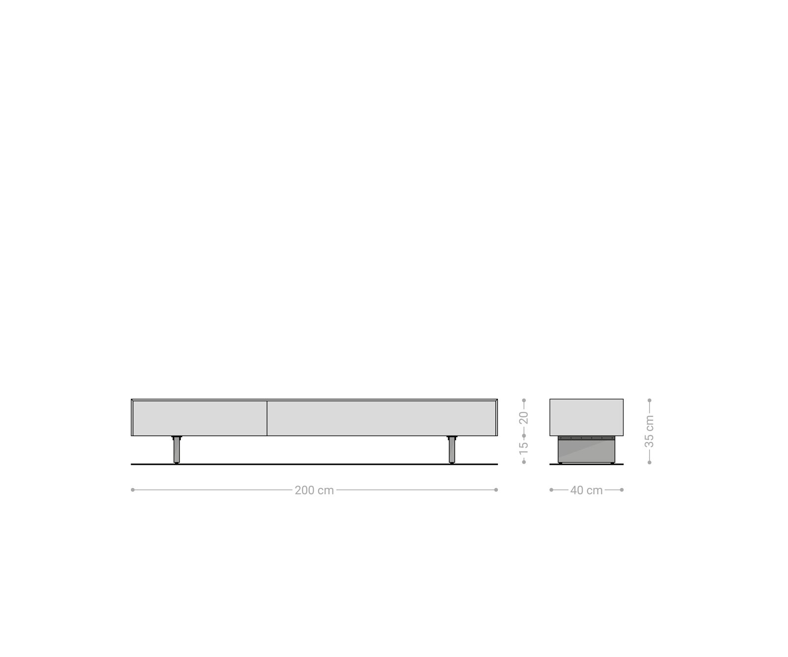 Ниска дъска Cuor 200 см Керамичен ламинат® Sabbia Дъбов цвят 1 клапа 1 чекмедже Основа Плаващ вид акрилно стъкло 2