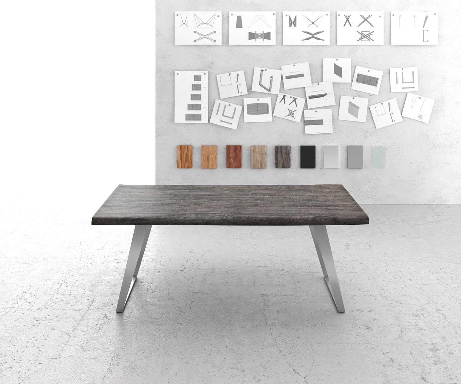 Маса 200x100cm XL Акация Платинен цвят Неръждаема стомана Сребрист под ъгъл Edge 2