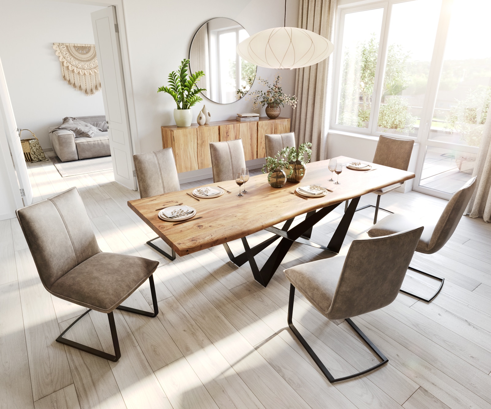 Маса 260x100 Акация Натурал Spider плоска стомана Черен Edge 6 Маса 260x100 Акация Натурал Spider плоска стомана Черен Edge 6