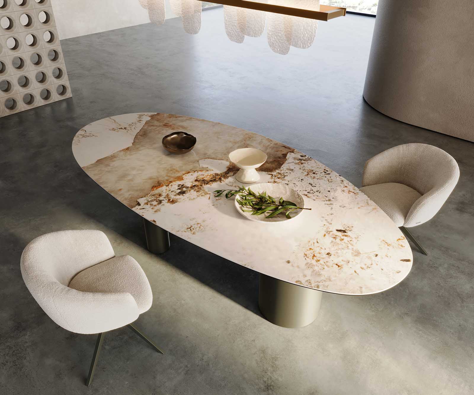 Маса Oval 280x130 Keramik Minas Melange Бял-Бежов Troa Метал Ефектенфиниш Titan Edge