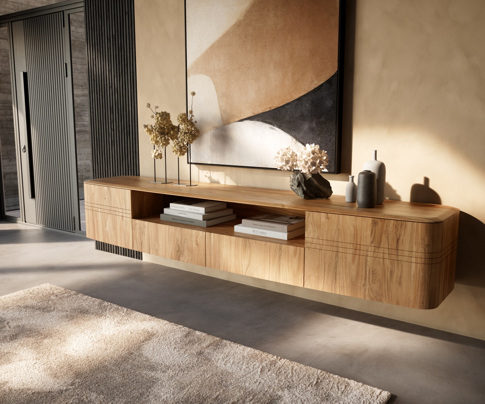 Нисък плот Nagaru 240 cm акация Aura 2 врати 2 чекмеджета 1 отделение плаващо Нисък плот Nagaru 240 cm акация Aura 2 врати 2 чекмеджета 1 отделение плаващо