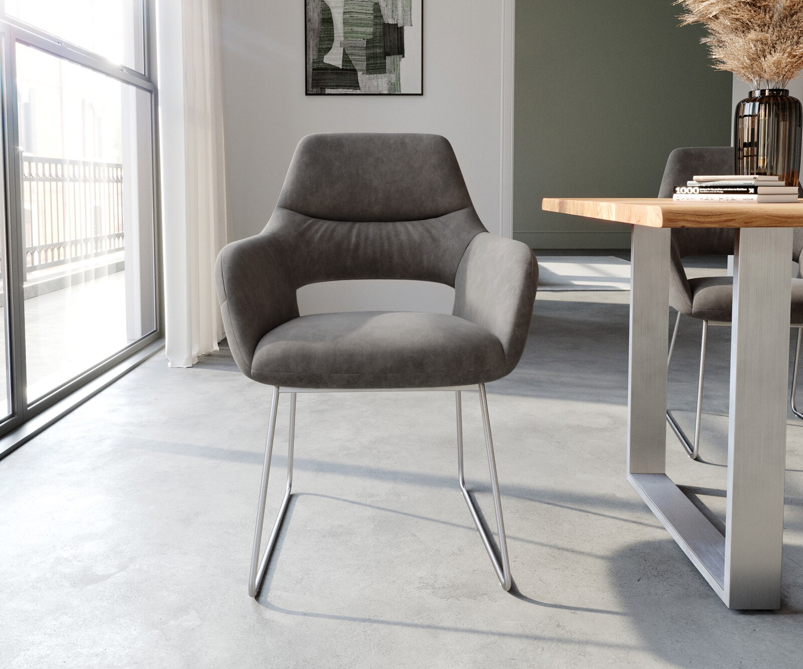 Стол с подлакътници Антрацит Винтидж Извити крака Неръждаема стомана Yago-Flex 2