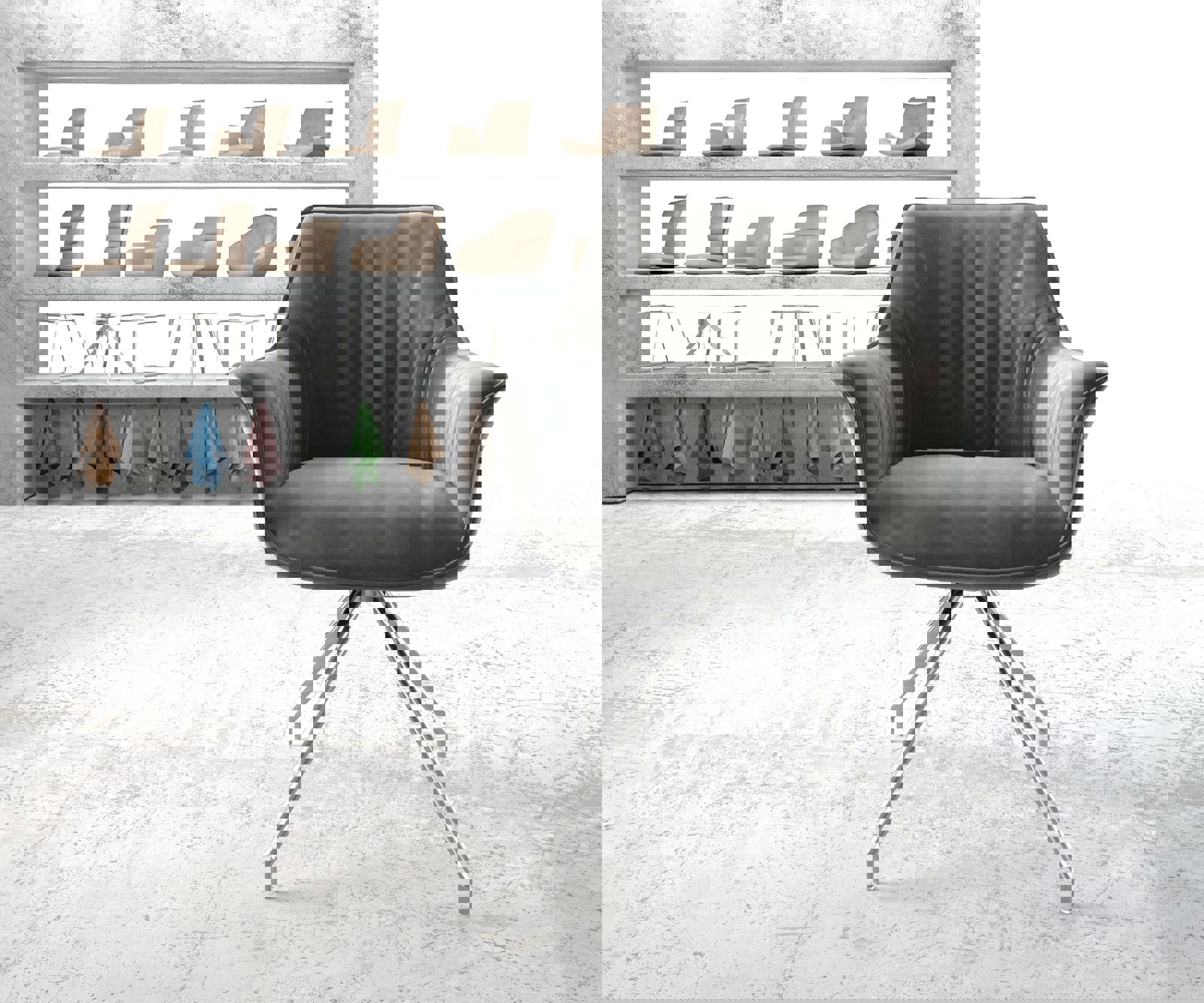 Врътящ се стол с подлакътници Кадифе Сив Конус крак кръгъл Неръждаема стомана 180° въртящ се Keila-Flex 2