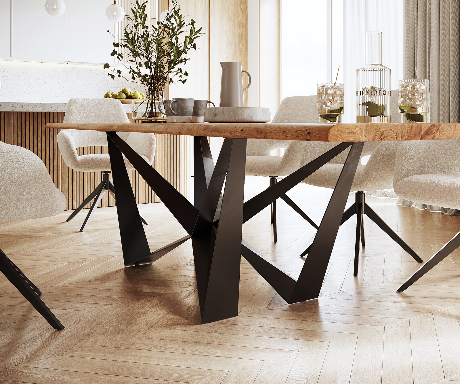 Маса 300x100 Акация Натурал Spider плоска стомана Черен Edge 4