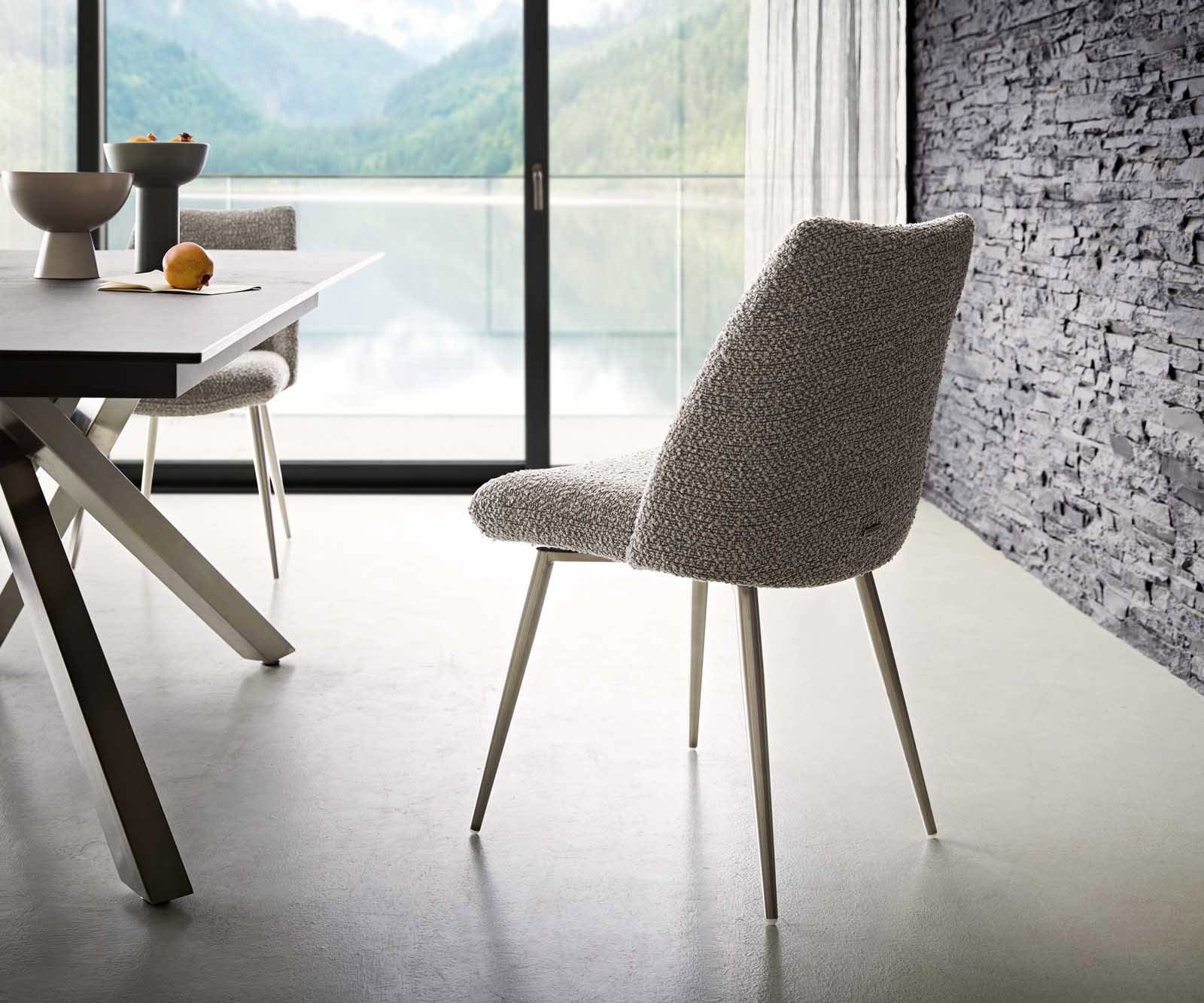 Трапезен стол Букле СребристСив 4 крака конични Неръждаема стомана Покет пружина Elso-Flex 4 Трапезен стол Букле СребристСив 4 крака конични Неръждаема стомана Покет пружина Elso-Flex 4