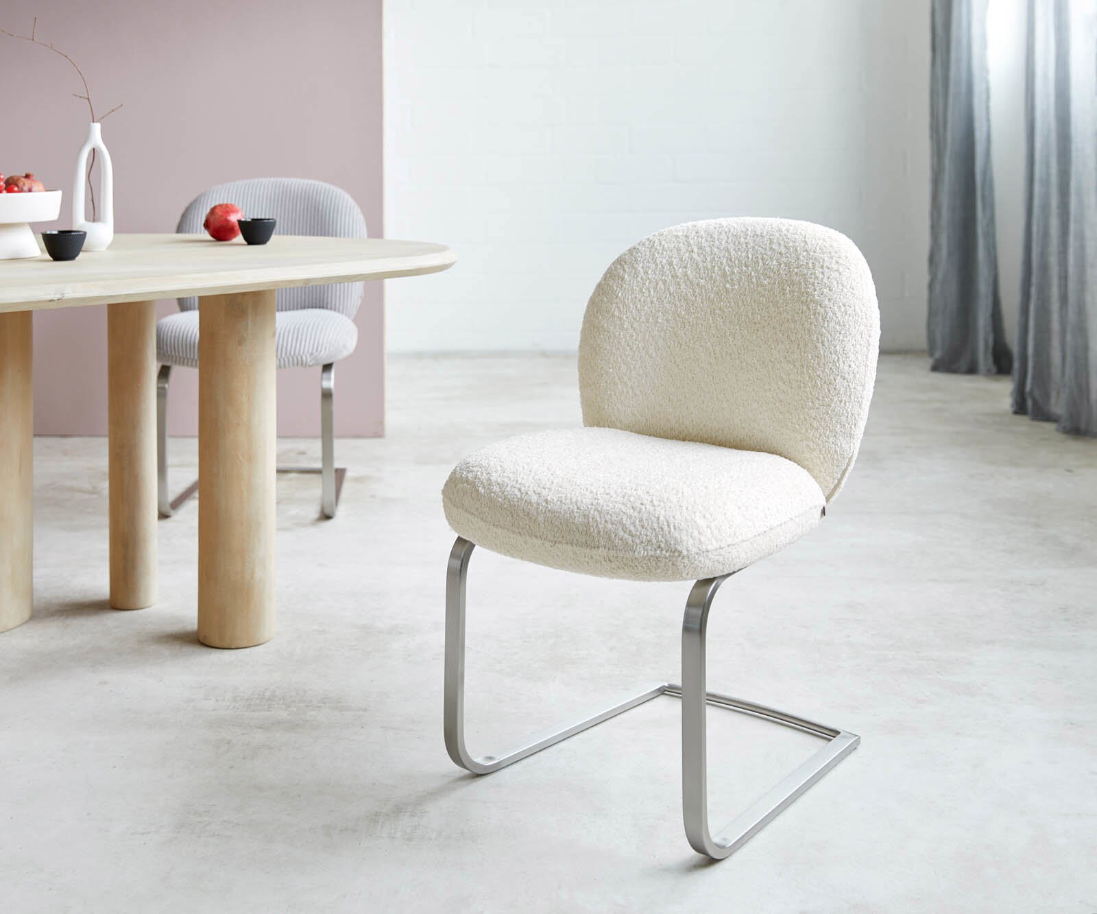 Люлеещ стол Букле Бял Конзолен крак плосък Неръждаема стомана Покет пружина Nube-Flex