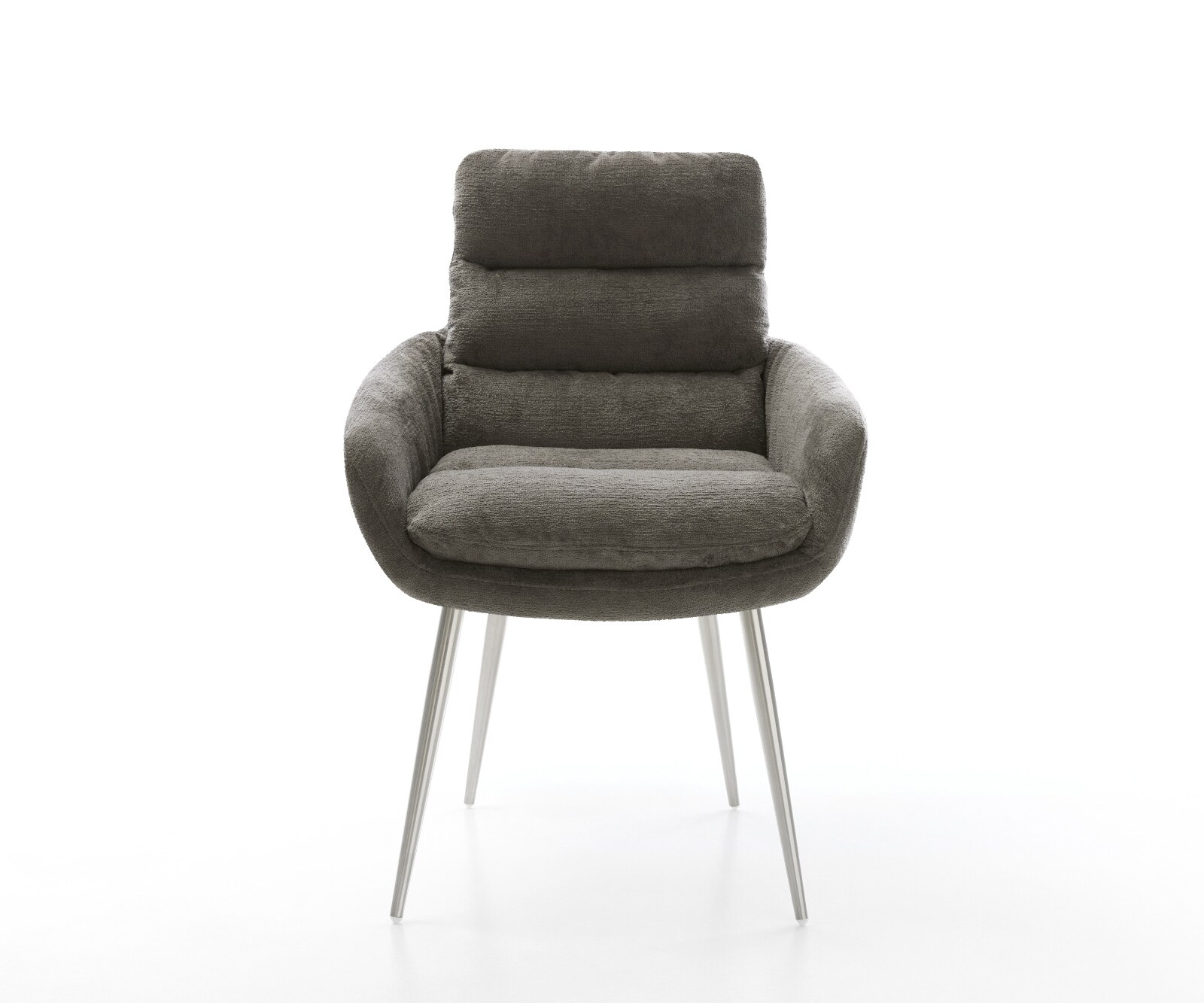 Трапезен стол Abelia-Flex с подлакътници Bouclé Soft mud 4-футов конусен от неръждаема стомана 2