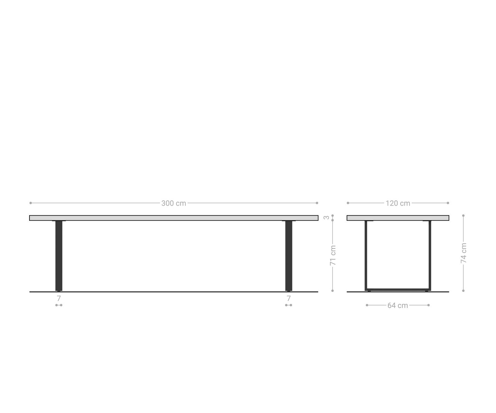 Маса Boot 300x100 Дъб Натурал Неръждаема стомана Тесен профил Швейцарски ръб Edge 7
