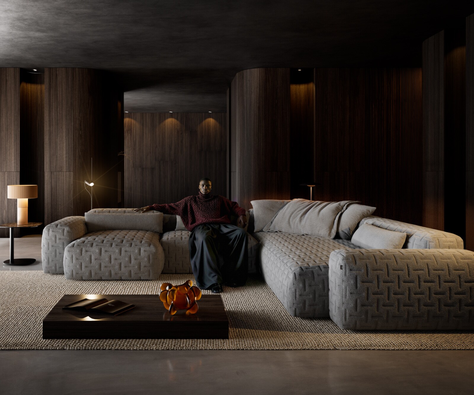 Дневен кът Freestyle 360x290 cm структуриран плат мек сив ватиран