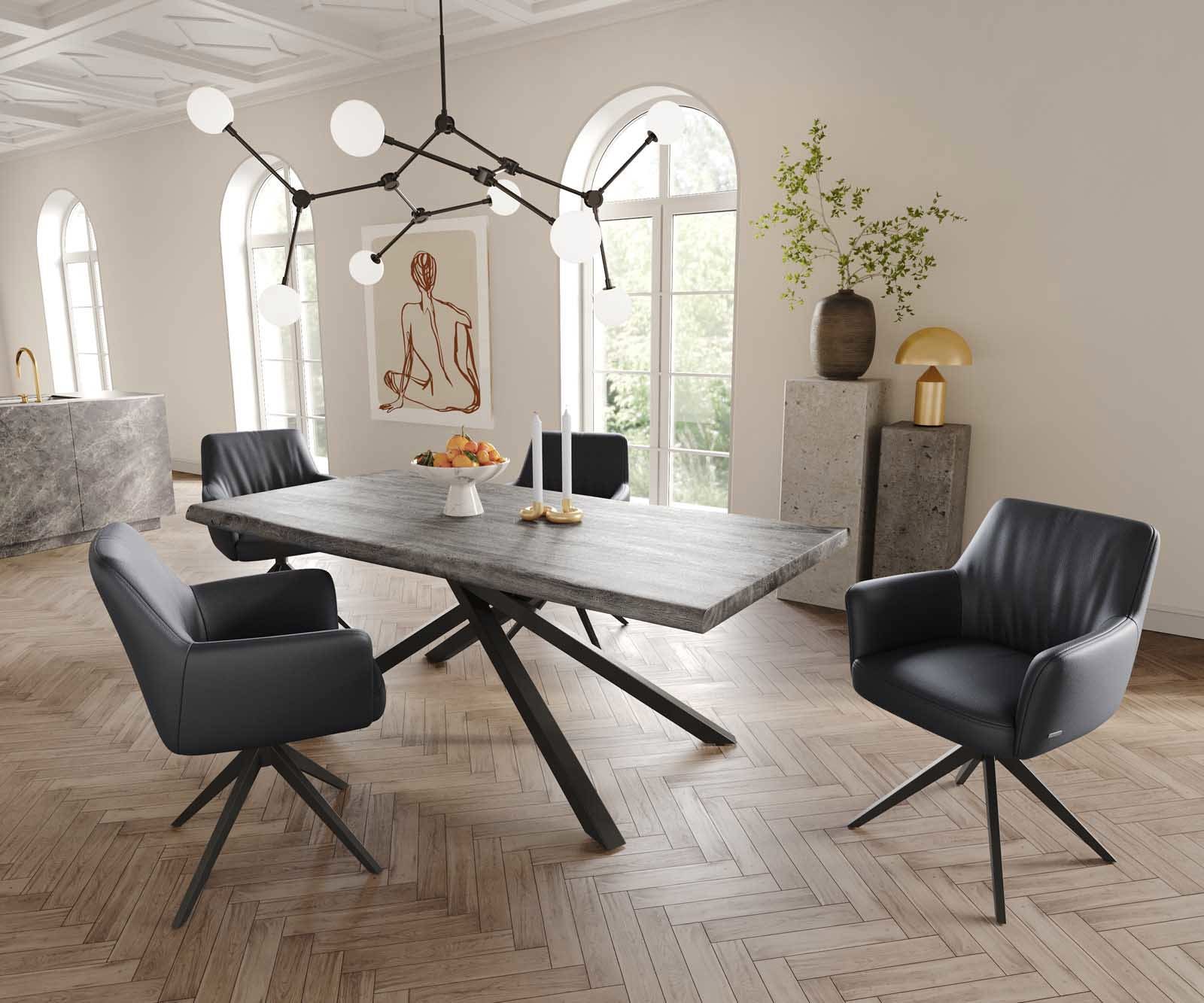 Врътящ се стол с подлакътници Естествена кожа Черен Конус крак плосък Черен 360° въртящ се Покет пружина Xana-Flex 4 Врътящ се стол с подлакътници Естествена кожа Черен Конус крак плосък Черен 360° въртящ се Покет пружина Xana-Flex 4