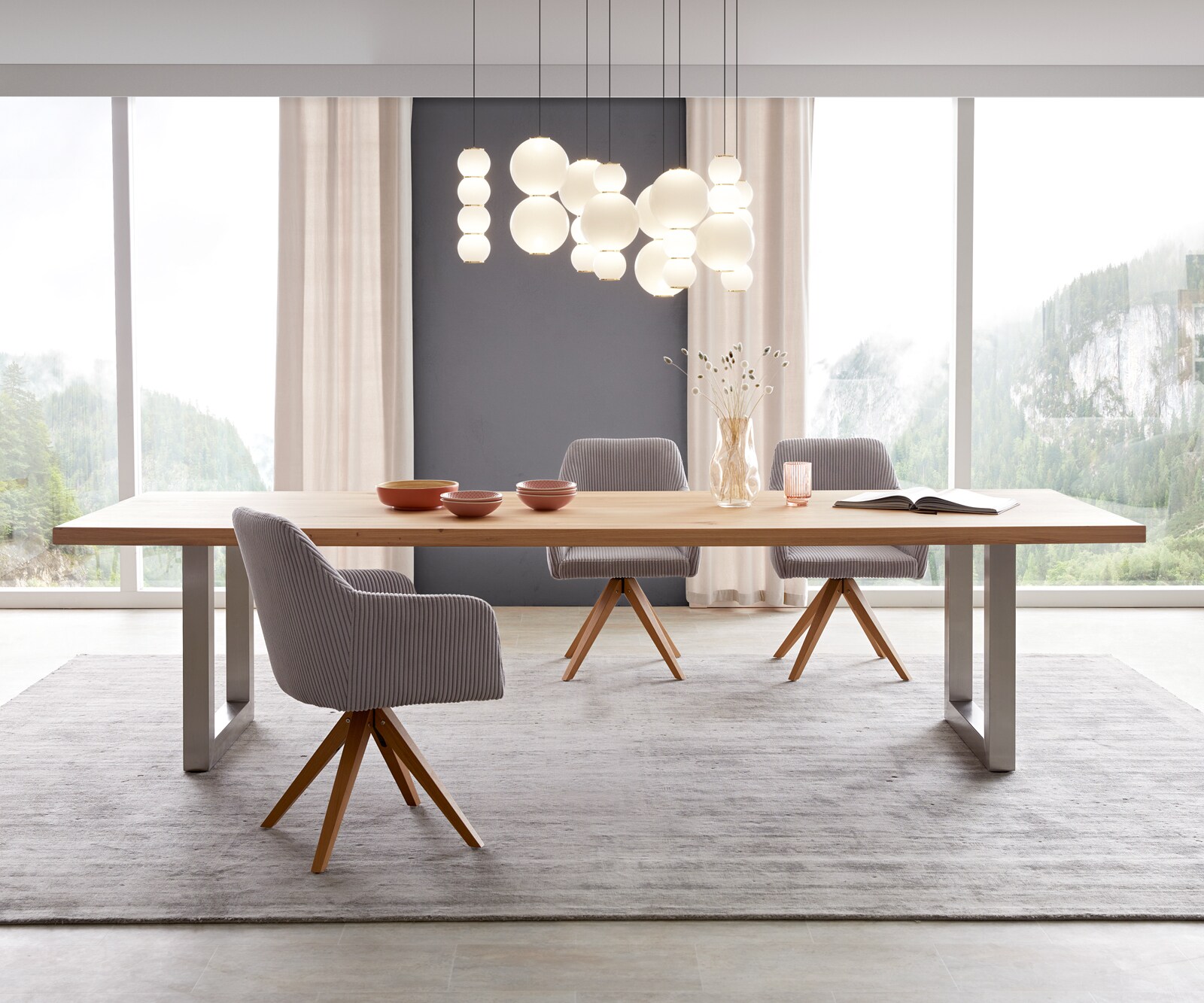 Маса 300x100 Дъб Натурал Неръждаема стомана Широк профил Edge 1