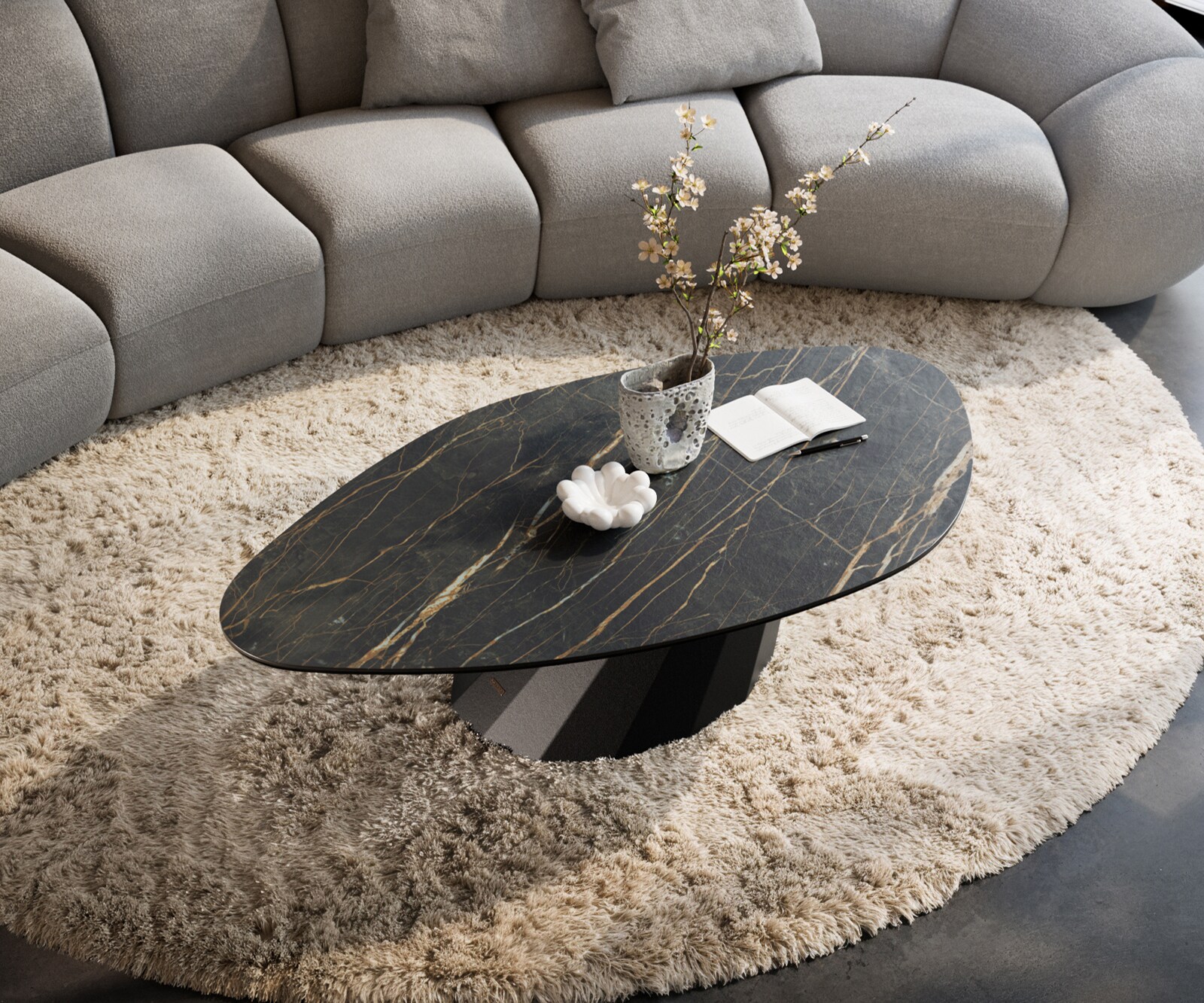 Масичка за кафе Edge Organic 140x76 cm Ceramic Laminam® Noir Desir Brown Parabi Metal Black 3