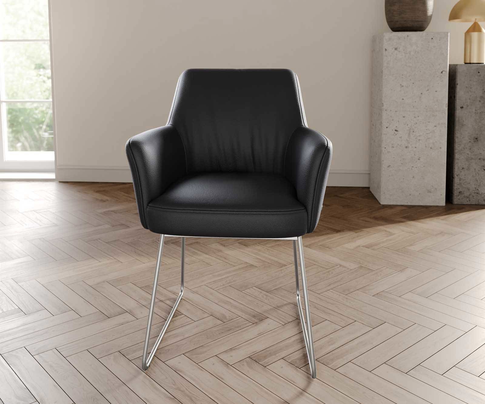 Стол Естествена кожа Черна Извити крака Неръждаема стомана Покет пружина Xana-Flex 1 Стол Естествена кожа Черна Извити крака Неръждаема стомана Покет пружина Xana-Flex 1