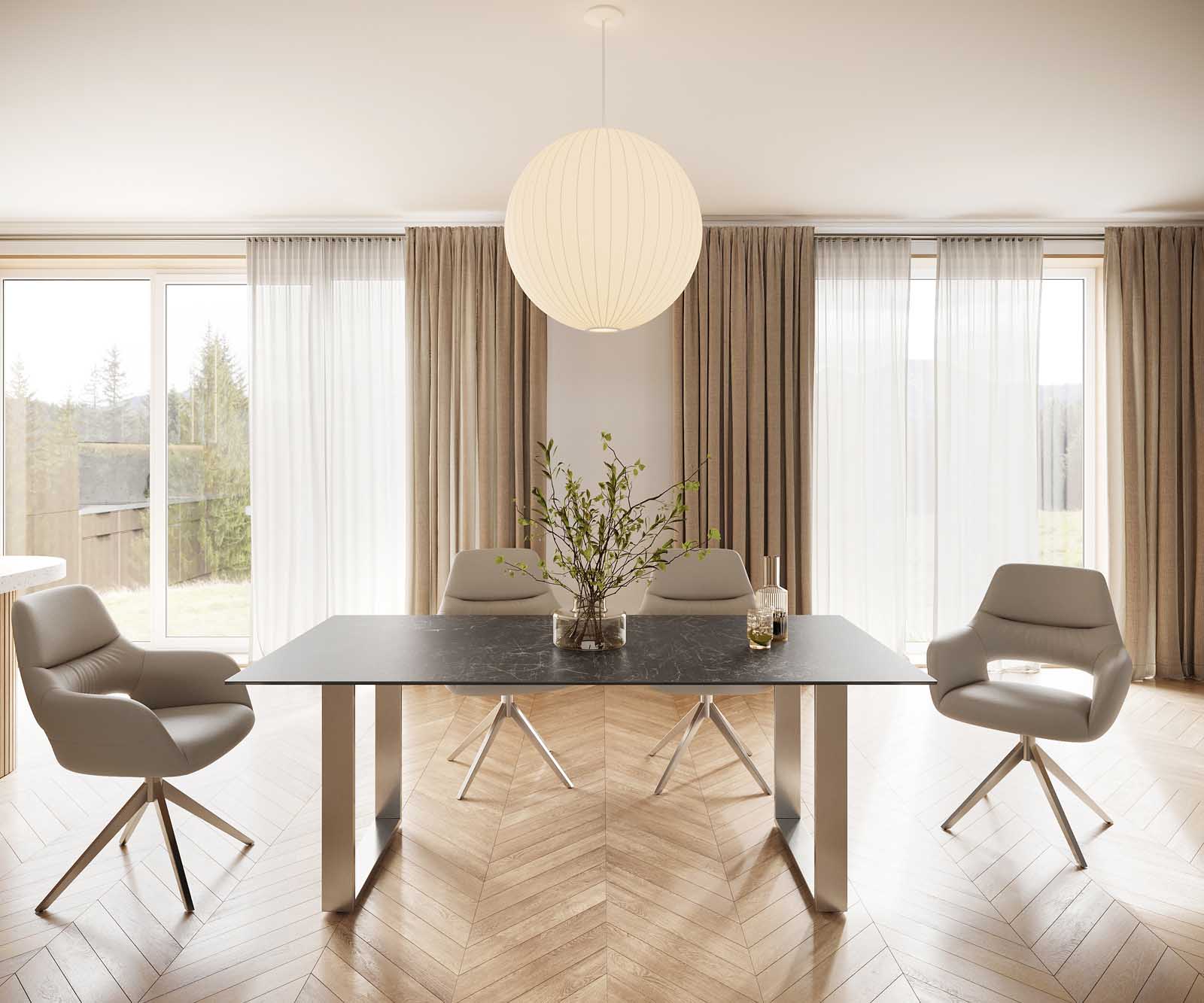Маса 200x100 Keramik Laminam® Nero Greco Антрацит Неръждаема стомана Тесен профил Edge 1