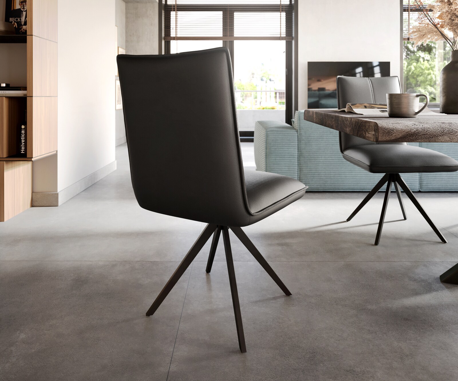 Врътящ се стол Естествена кожа Черен Конус крак плосък Черен 360° въртящ се Покет пружина Lelio-Flex 5