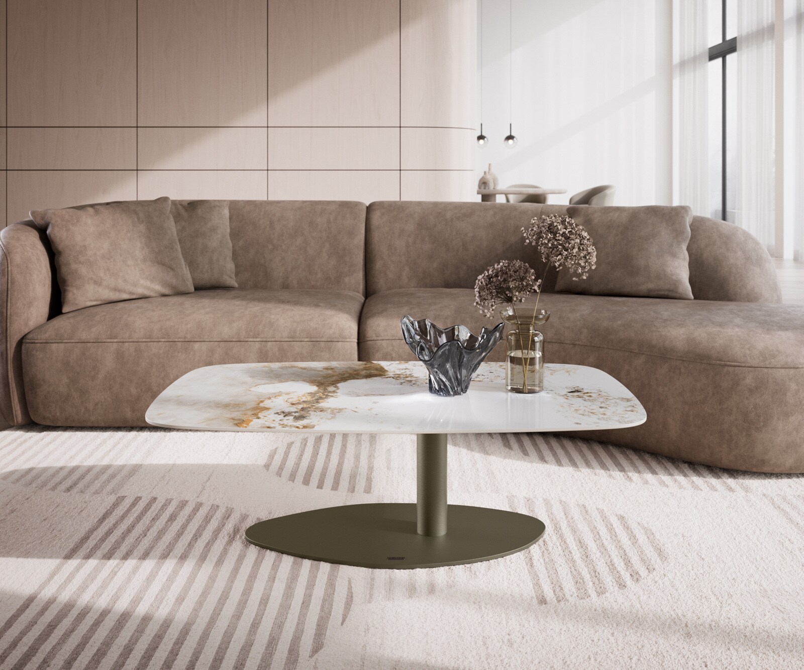 Масичка за кафе Edge Boot 120x70 cm керамика Minas Melange Vibany метален ефект покритие титан 2