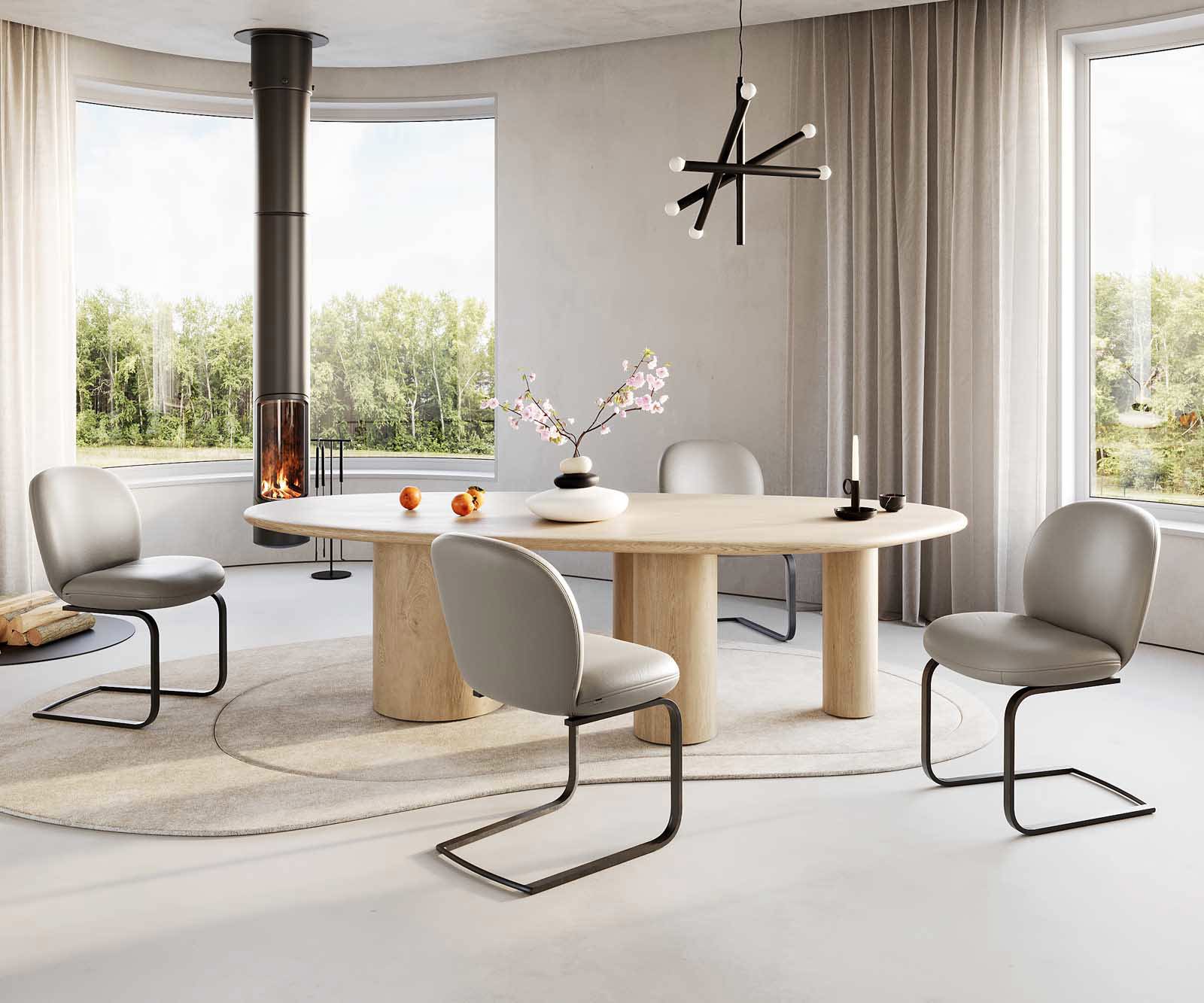 Люлеещ стол Естествена кожа Сиво-Кафяв Конзолен крак плосък Черен Покет пружина Nube-Flex 5