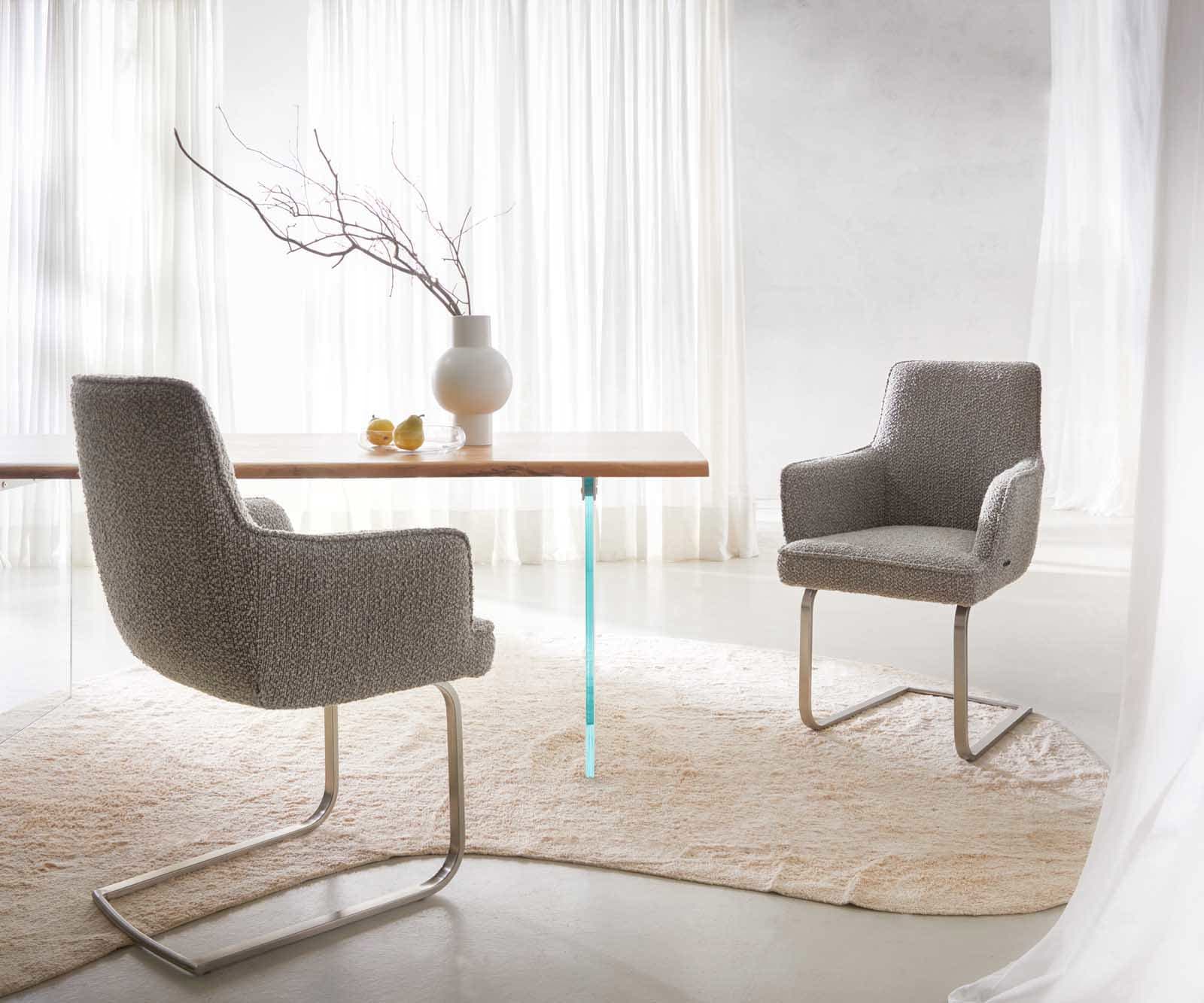 Люлеещ стол с подлакътници Букле Сребристо сив Конзолен крак плосък Неръждаема стомана Покет пружина Heira-Flex 5 Люлеещ стол с подлакътници Букле Сребристо сив Конзолен крак плосък Неръждаема стомана Покет пружина Heira-Flex 5