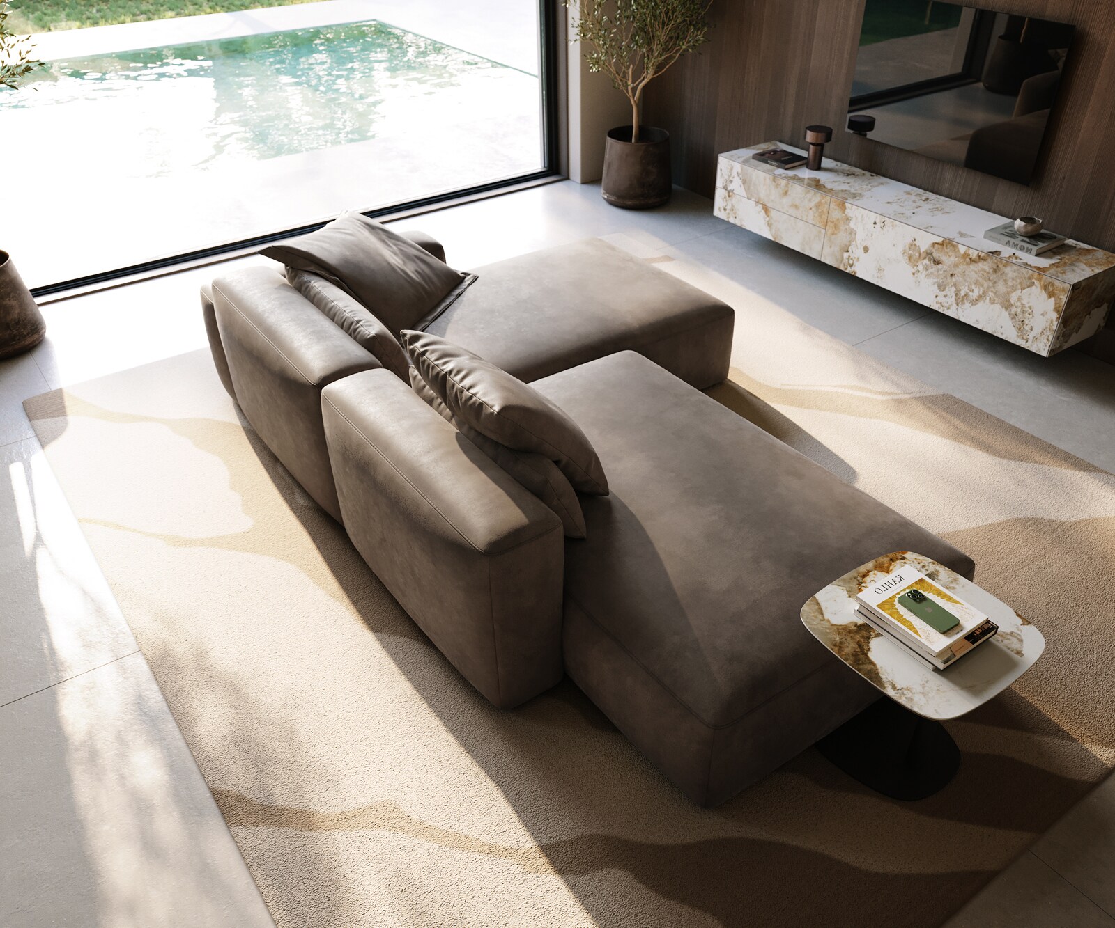 Ъглов диван Freestyle 310x200 cm микрофибър сив цвят винтидж шев 3