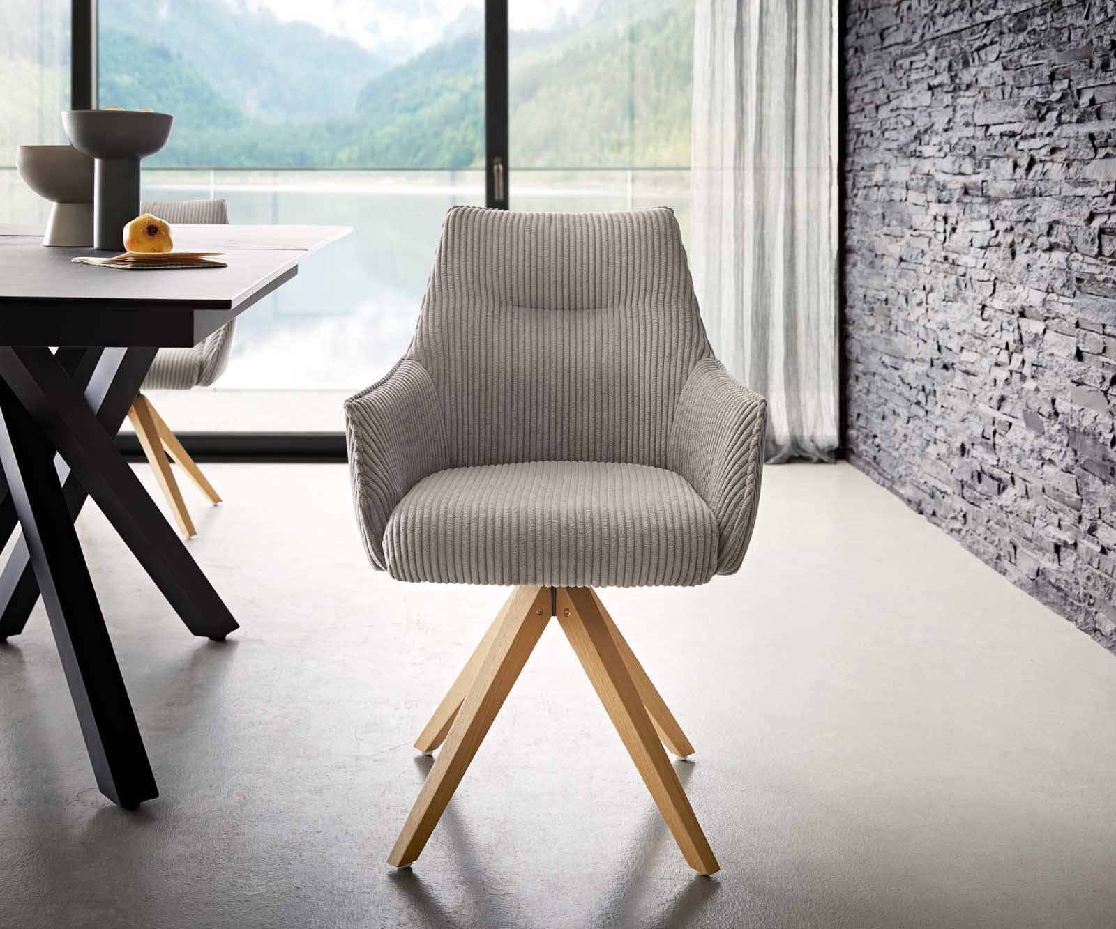 Врътящ се стол с подлакътници Корд СребристСив Дървена рамка  Натурал 180° въртящ се Покет пружина Alja-Flex 1 Врътящ се стол с подлакътници Корд СребристСив Дървена рамка  Натурал 180° въртящ се Покет пружина Alja-Flex 1