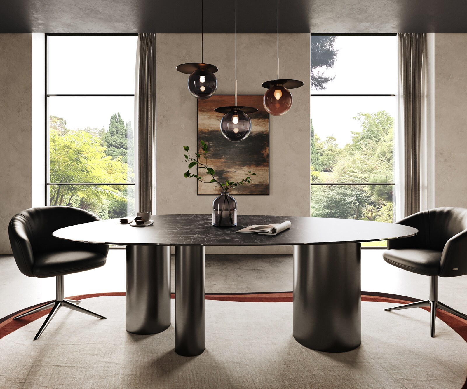 Трапезна маса Edge Oval 220x120, керамика Laminam, ®, Nero Greco, антрацит, Troa, неръждаема стомана, графит 2