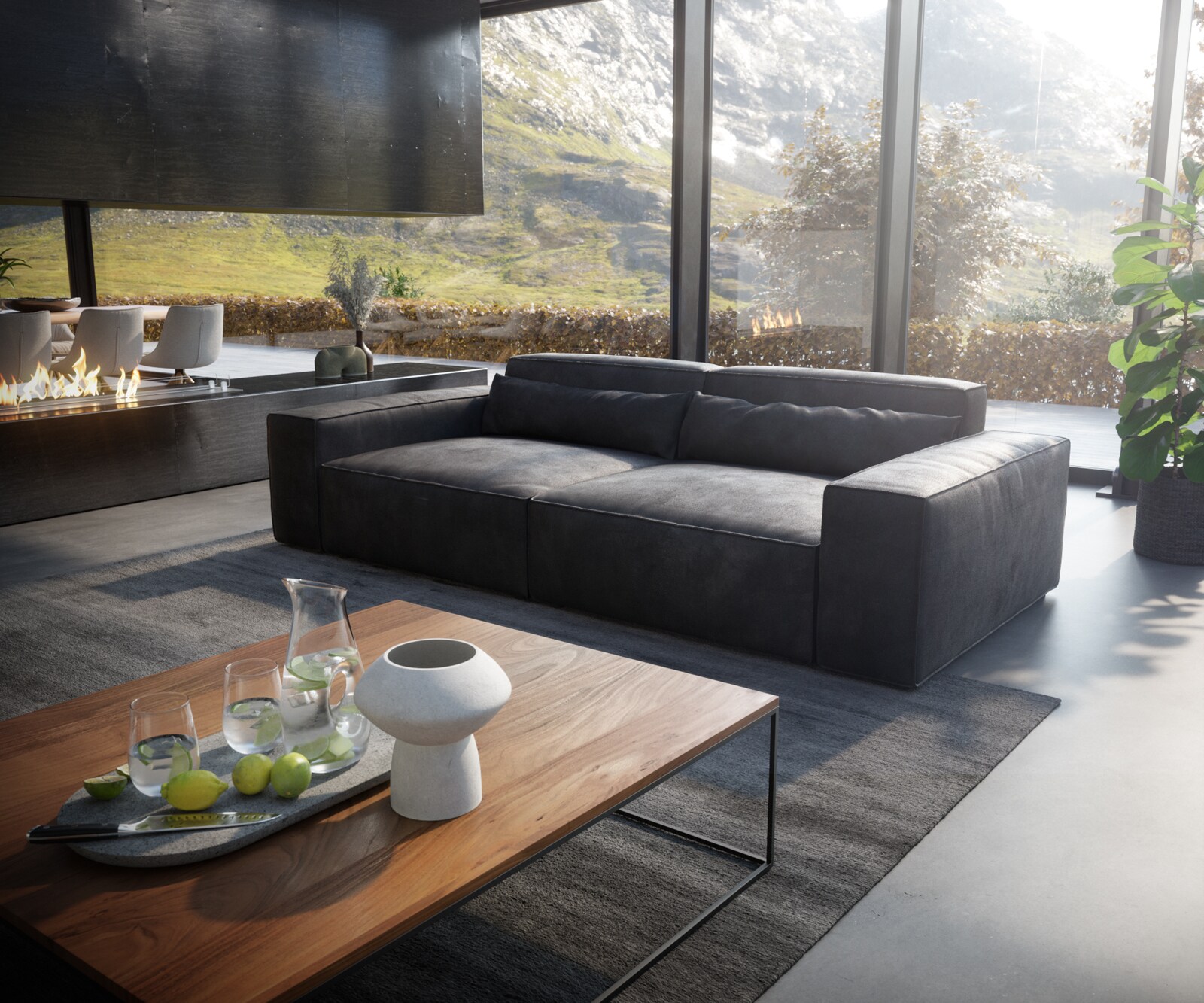 Голям диван XL 270x130 cm Имитация на кожа Винтидж Антрацит Sirpio