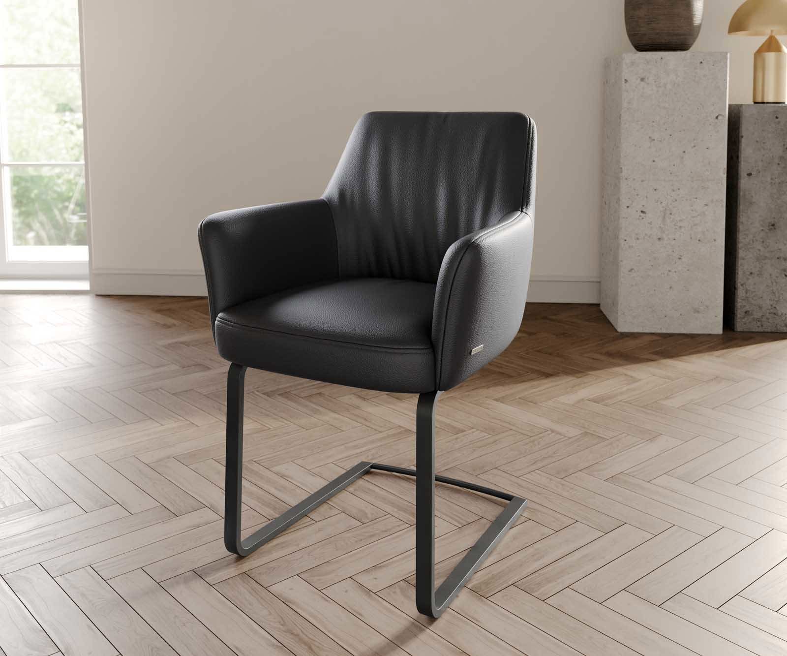 Люлеещ стол с подлакътници Естествена кожа Черен Конзолен крак плосък Черен Покет пружина Xana-Flex Люлеещ стол с подлакътници Естествена кожа Черен Конзолен крак плосък Черен Покет пружина Xana-Flex