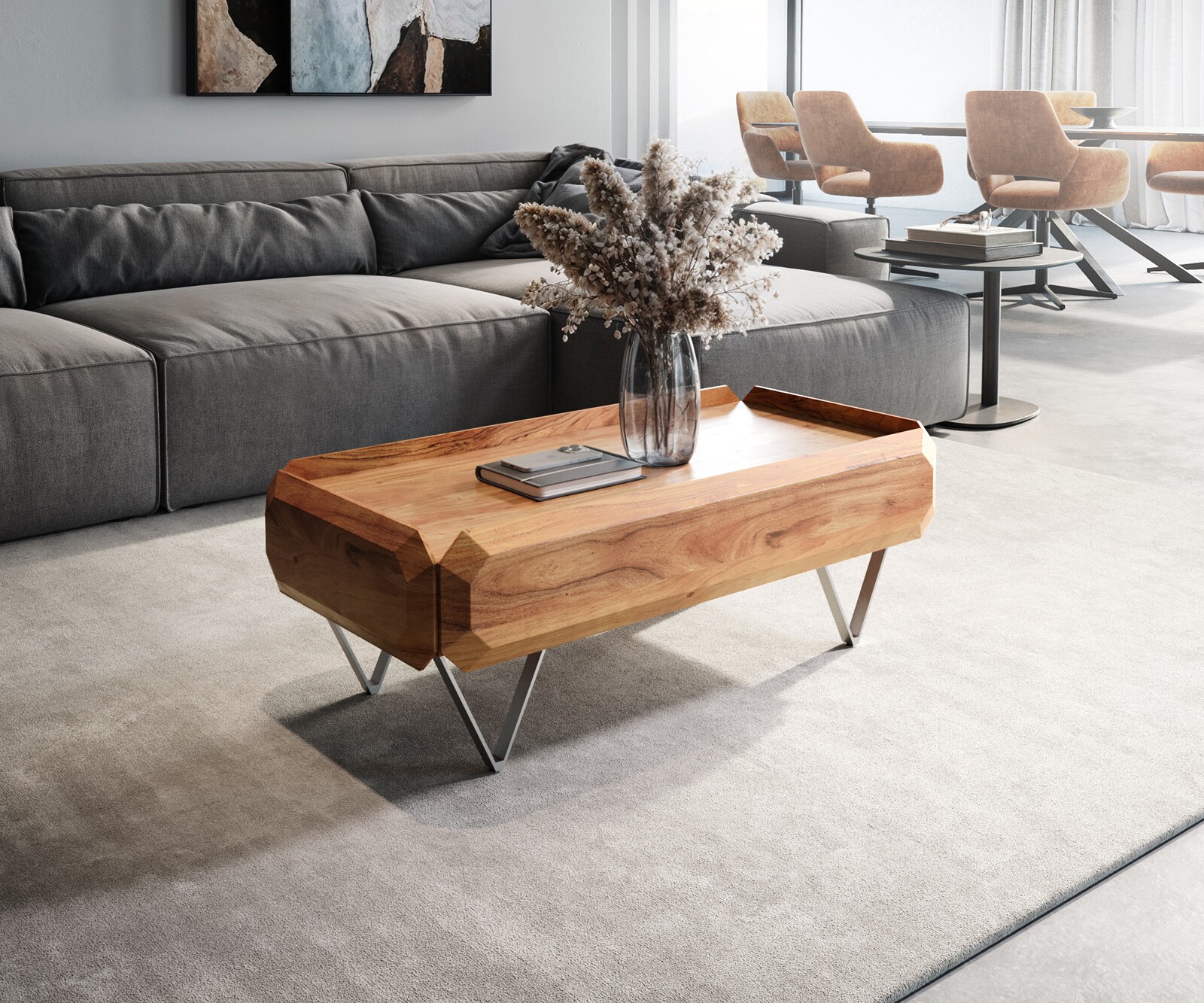 Холна маса Kiano Акация Натурал 2 чекмеджета V-крак  3