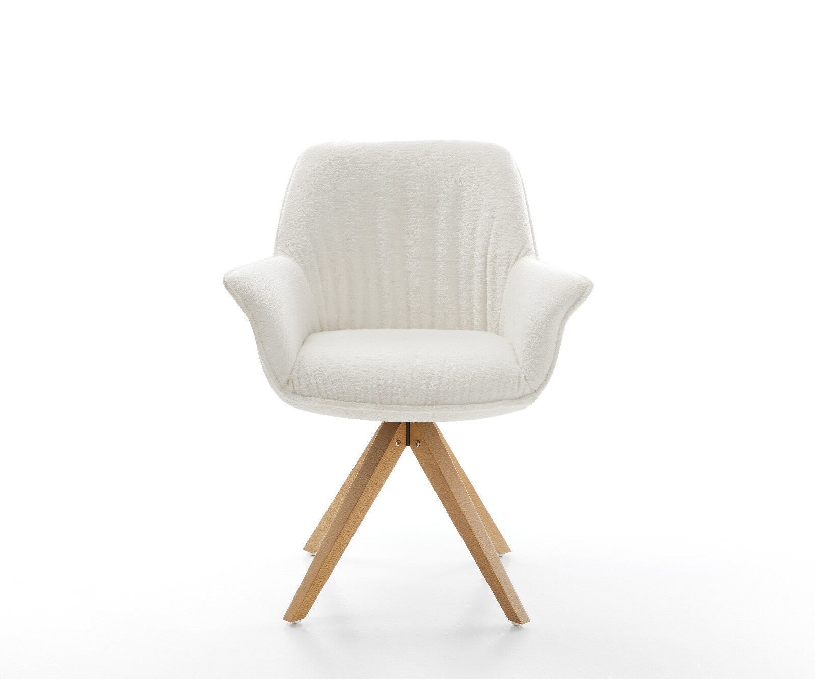 Въртящ се стол Keila-Flex с подлакътници Bouclé Soft Бежова дървена рамка ъглов естествен 180° въртене 2