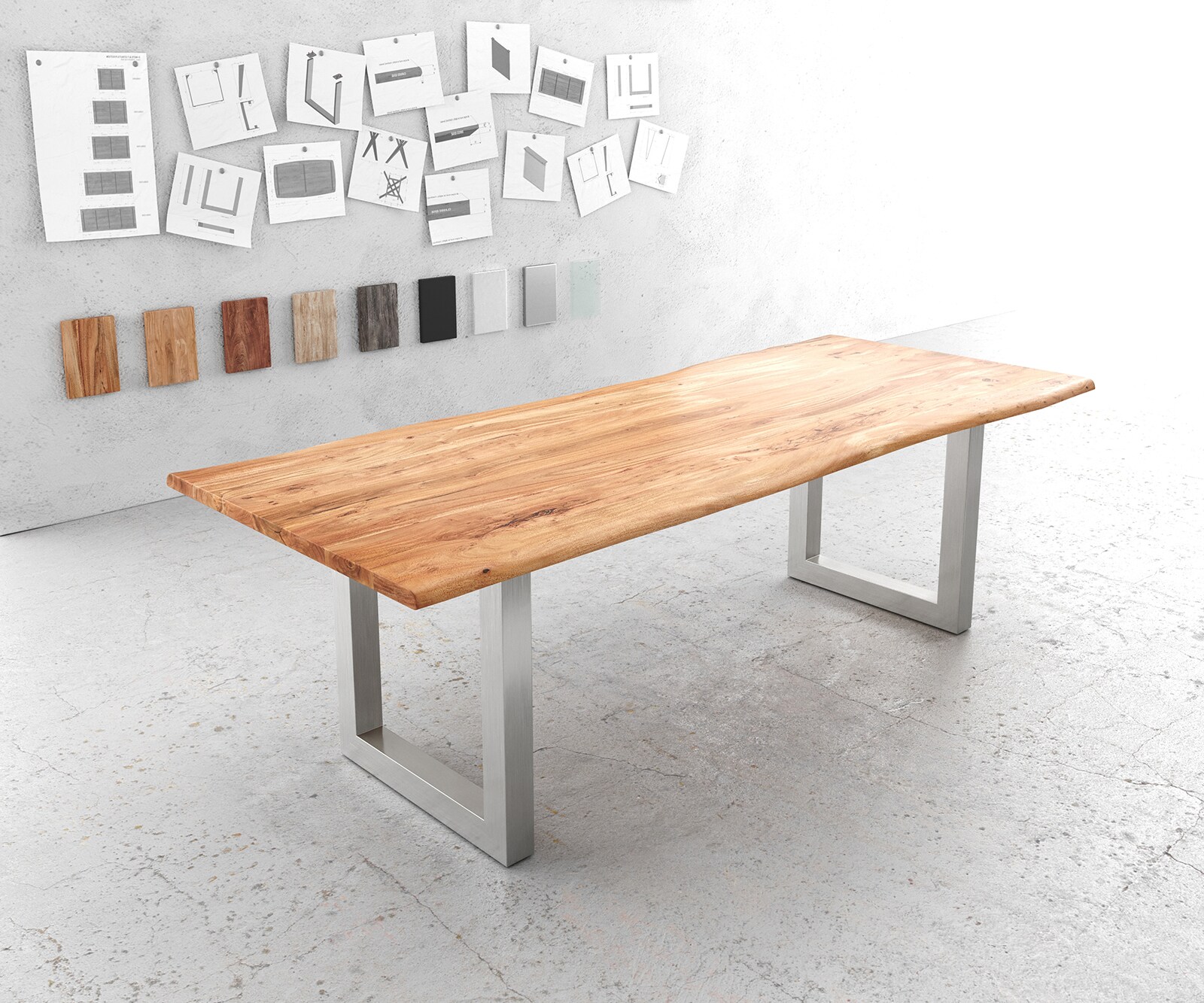 Маса 240x100cm Акация Натурал Неръждаема стомана Широк профил Edge 1