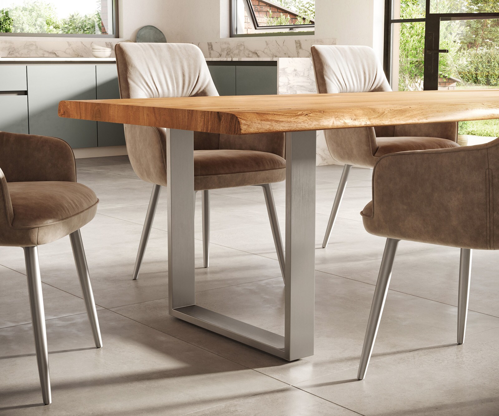 Маса 300x100 XL Акация Натурал Неръждаема стомана Тесен профил Edge 5 Маса 300x100 XL Акация Натурал Неръждаема стомана Тесен профил Edge 5