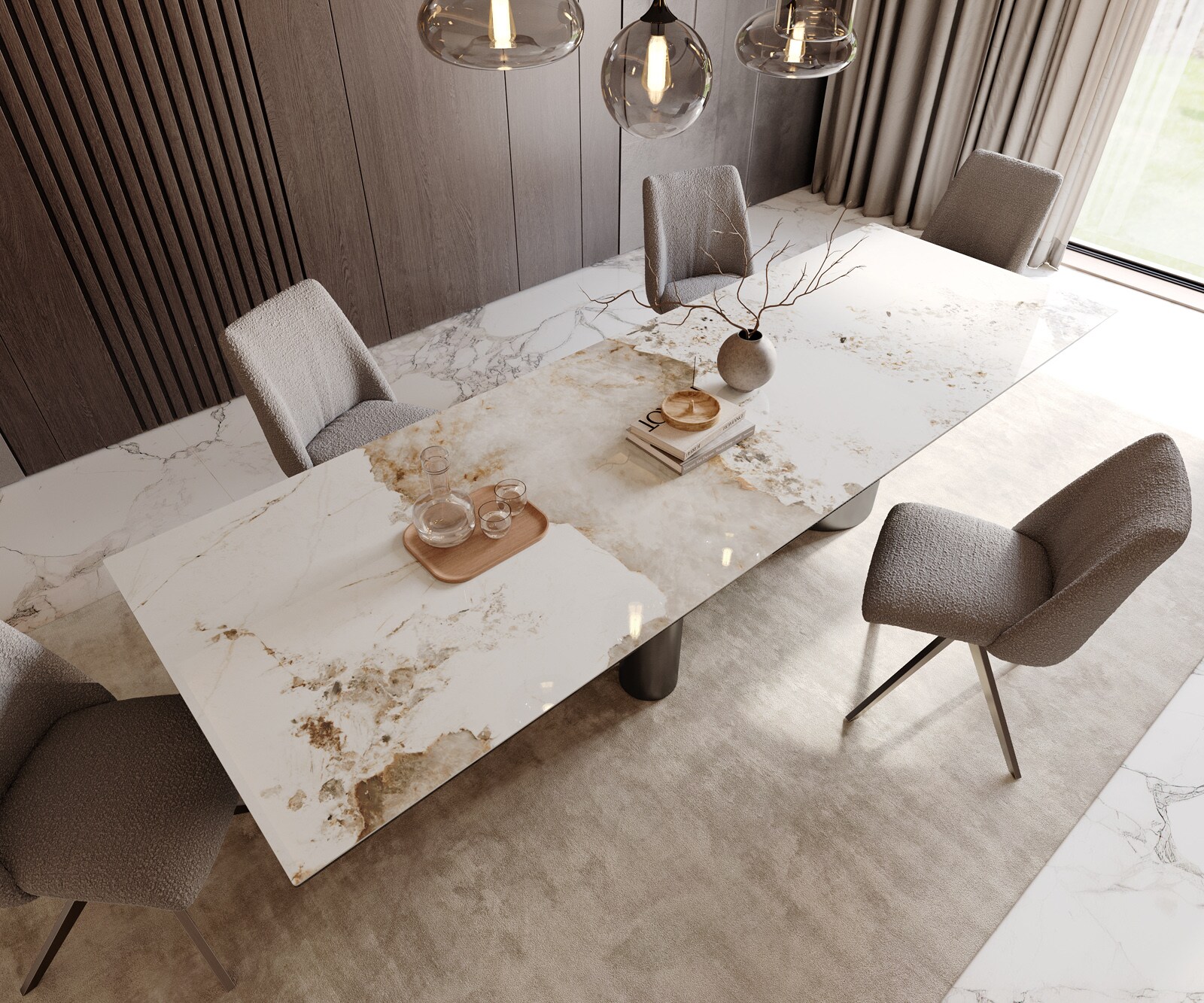 Трапезна маса Edge 300x100 керамика Minas Melange бяло-бежово Troa неръждаема стомана графит 3