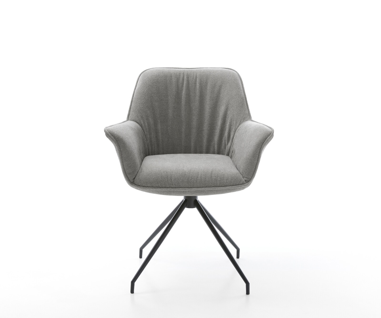 Трапезен стол Keila-Flex с подлакътници от текстуриран плат в меко сиво Кръстосана рамка в конично черно 2