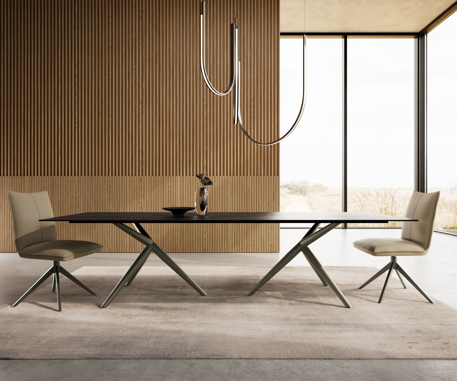 Трапезна маса Edge 300x100, керамика Laminam „®“, „Noir Desir“, „Braun“, „Estelar“, кръгла, метал, ефектно покритие „Титан“ 2