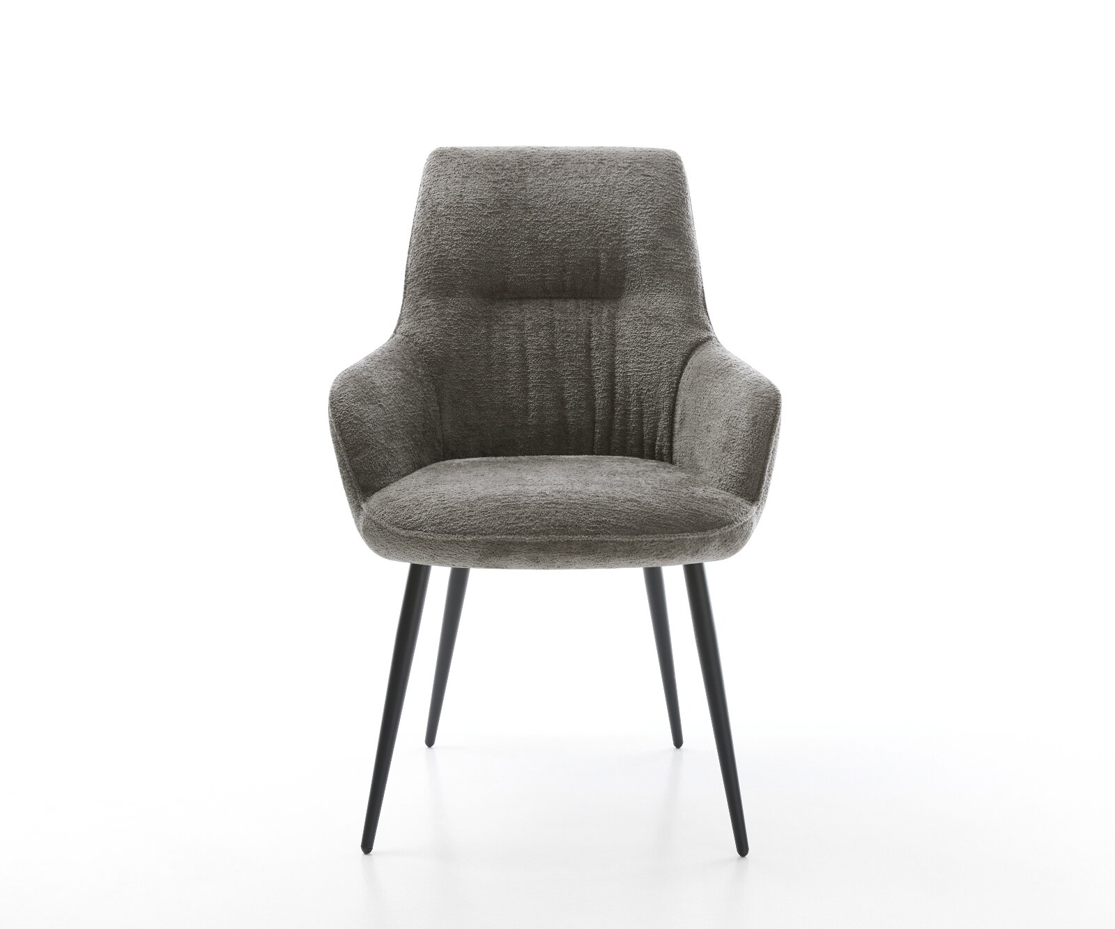 Трапезен стол Zelia-Flex с подлакътници, Букле Сиво-кафяво, 4-футова заострена черна пружинна сърцевина 2