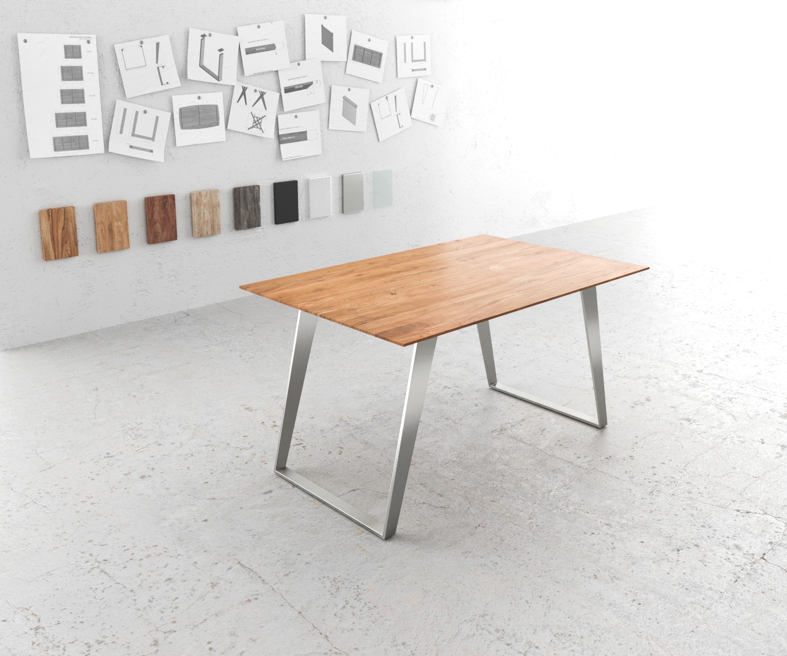 Маса 140x90 Акация Натурал Неръждаема стомана под ъгъл Швейцарски ръб Edge Маса 140x90 Акация Натурал Неръждаема стомана под ъгъл Швейцарски ръб Edge