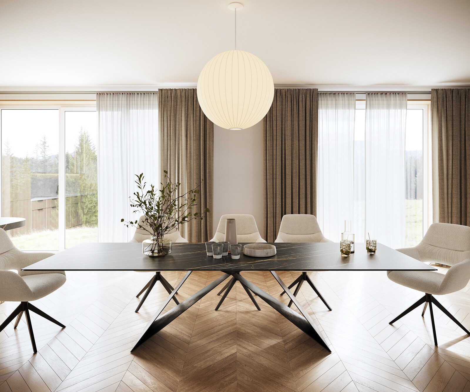 Маса 300x100cm Keramik Laminam®Noir Desir Кафяв V-среден крак Черен Edge 1