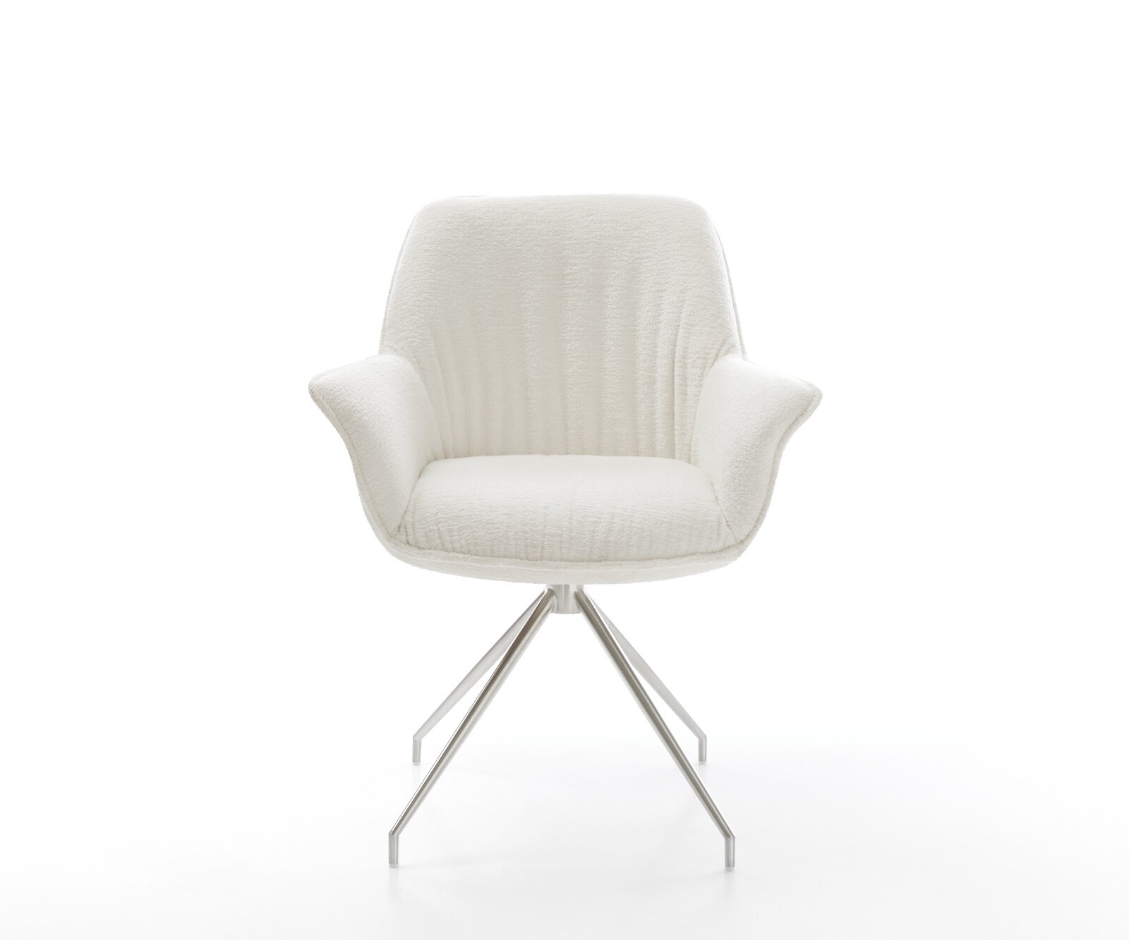 Трапезен стол Keila-Flex с подлакътници Bouclé Soft Beige Кръстосана рамка конична Неръждаема стомана 2