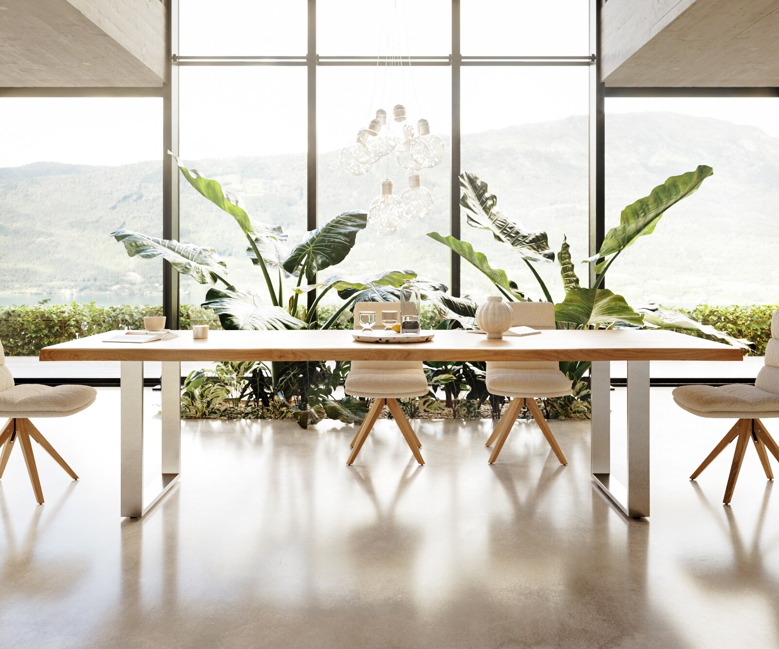 Маса 300x100 Дъб Натурал Неръждаема стомана Тесен профил Edge 4