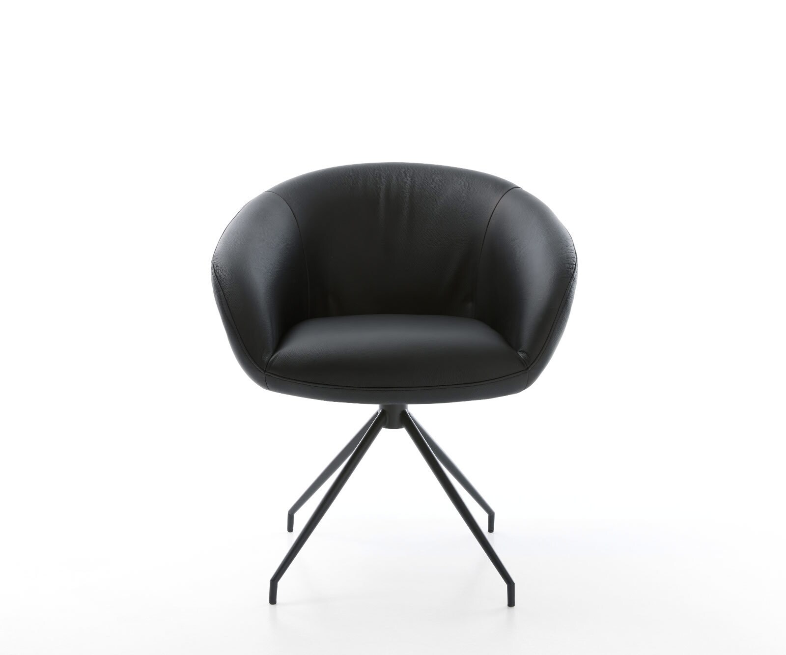 Врътящ се стол с подлакътници Естествена кожа Черен Конус крак кръгъл Черен 180° въртящ се Покет пружина Vinka-Flex 2