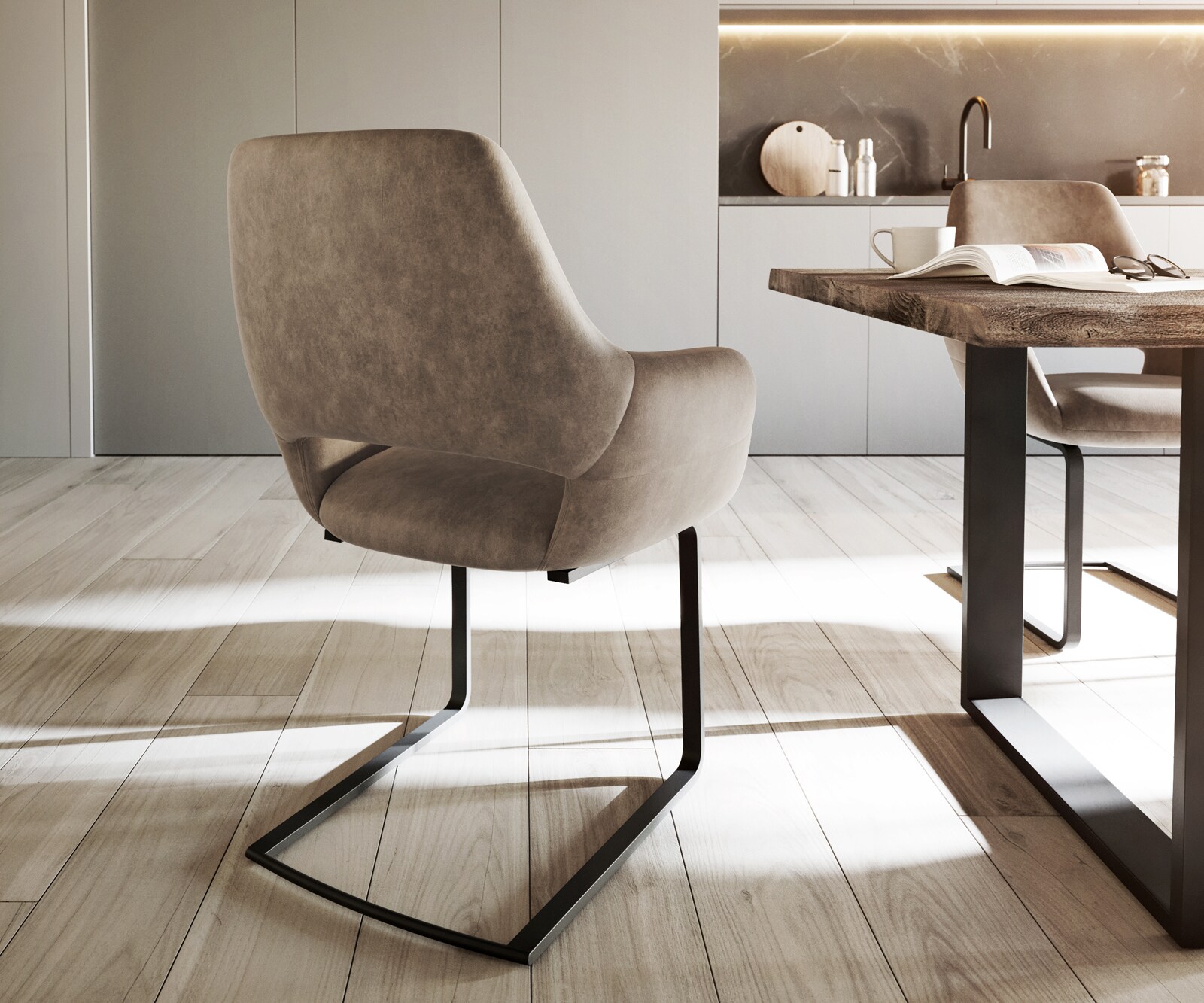 Люлеещ стол с подлакътници Таупе Винтидж Конзолен крак плосък Черен Yago-Flex 5