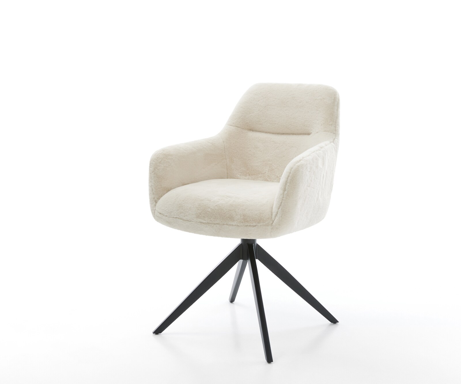 Въртящ се стол Pejo-Flex плюш кремаво-бяло Кръстосана рамка широка черна 360° въртене Люлееща се функция Ядро от джобни пружини