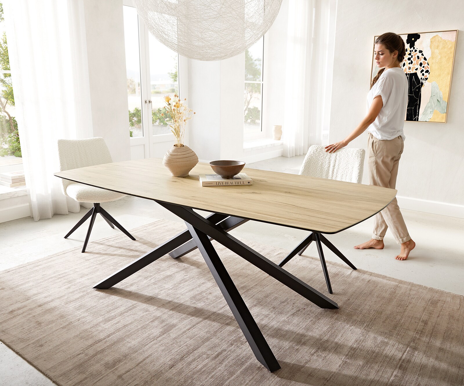 Маса Boot 200x100 Keramik Laminam® Sabbia Дъбцвят КръстРамка Правоъгълник Черен Edge 1