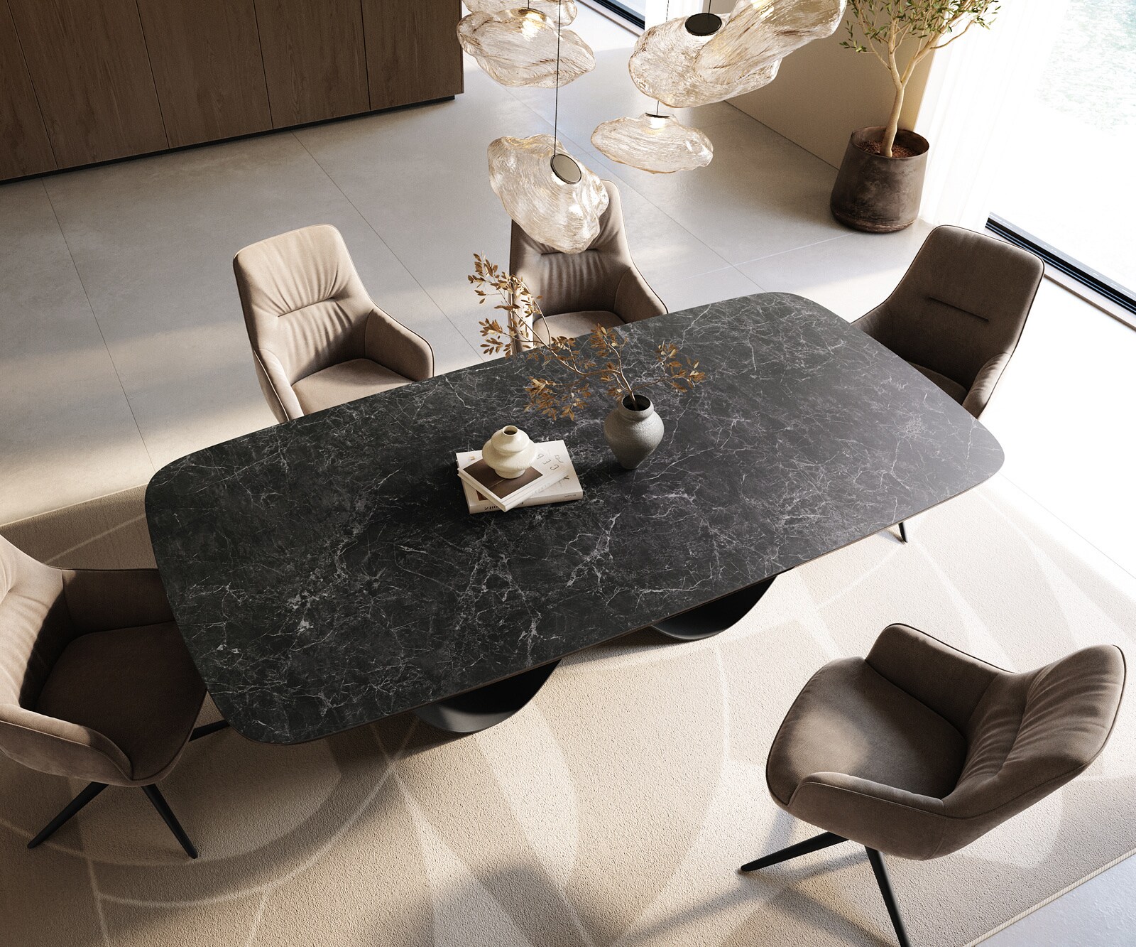 Трапезна маса Edge Boot 240x120 см, керамика Laminam „®“, „Nero Greco“, „Anthrazit“, „Infinity“, метал, черно 4