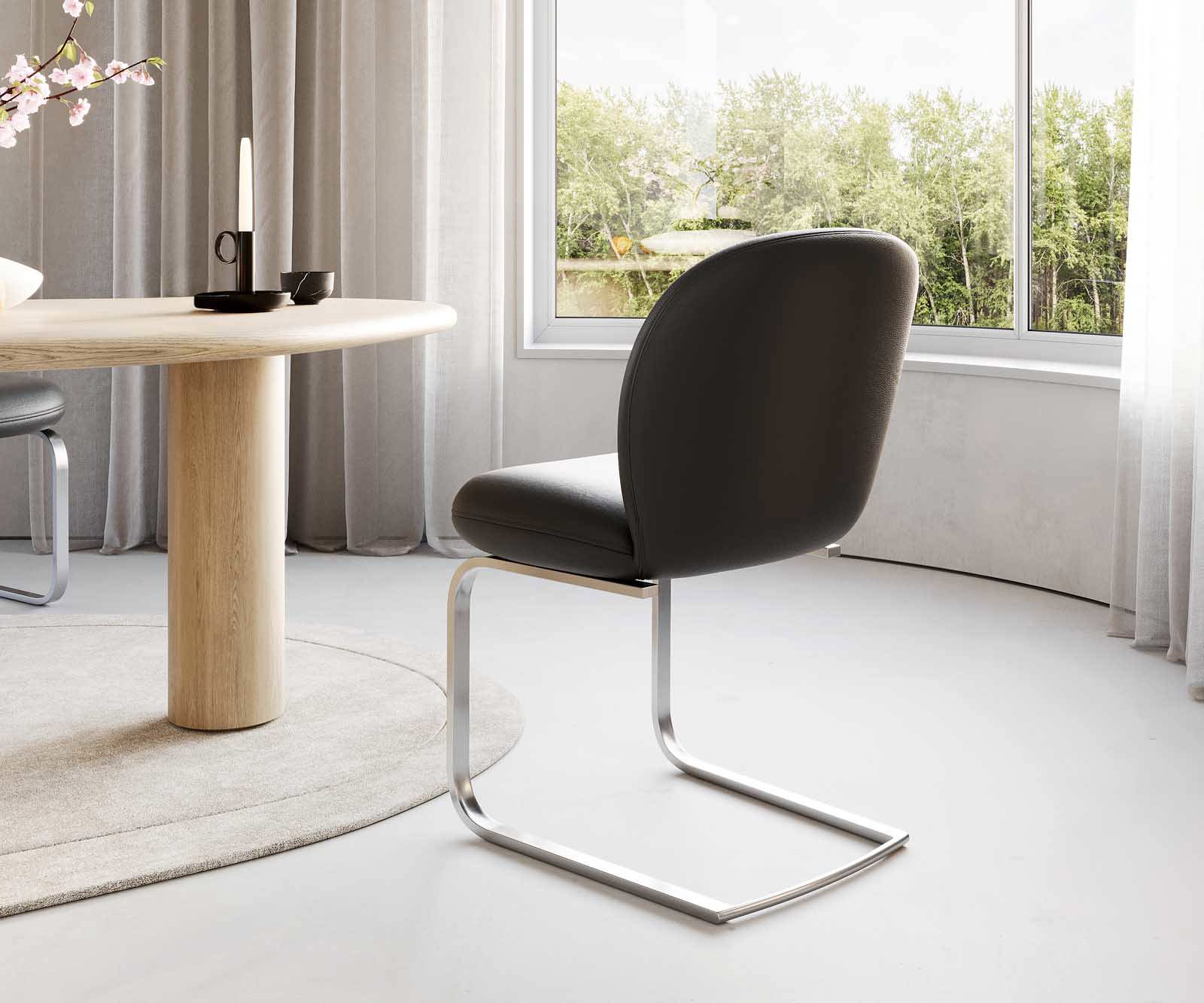 Люлеещ стол Естествена кожа Черен Конзолен крак плосък Неръждаема стомана Покет пружина Nube-Flex 5