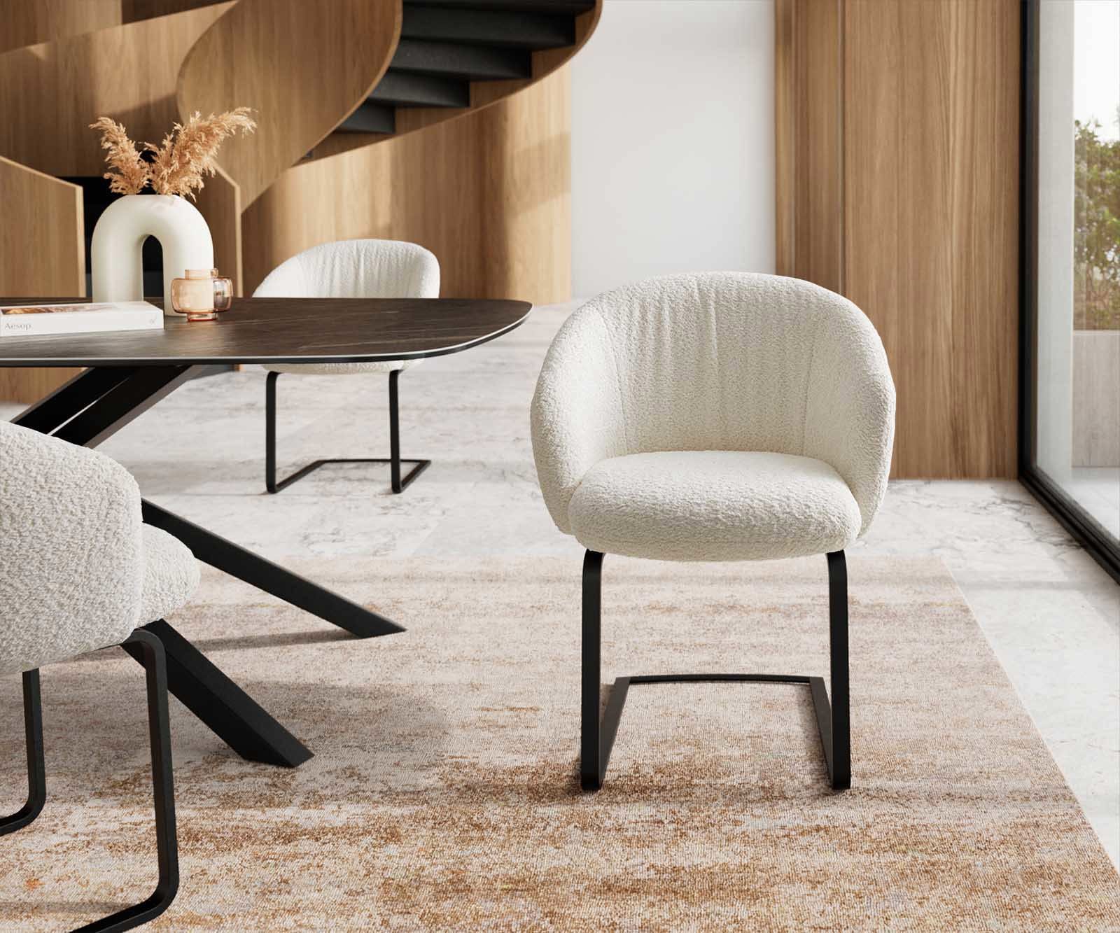 Люлеещ стол с подлакътници Букле Бял Конзолен крак плосък Черен Покет пружина Caja-Flex 1 Люлеещ стол с подлакътници Букле Бял Конзолен крак плосък Черен Покет пружина Caja-Flex 1