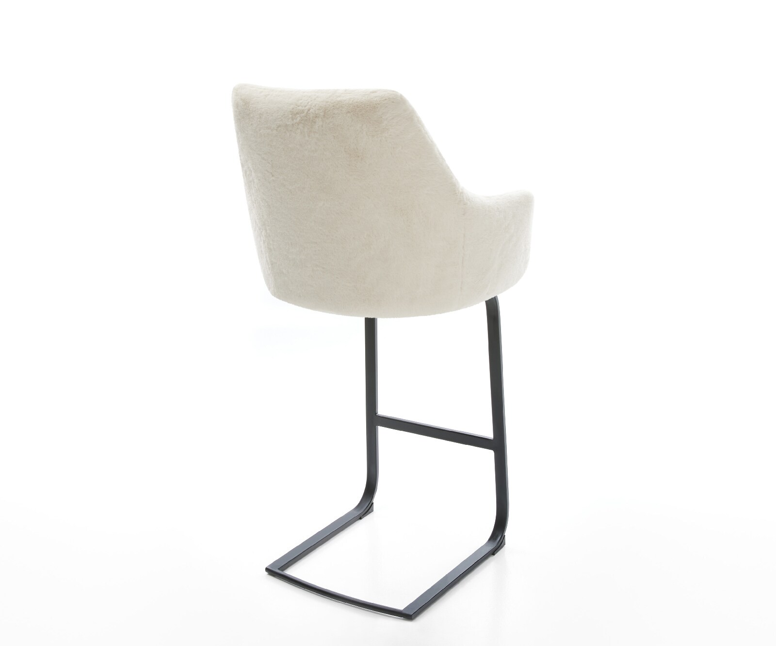 Бар стол Alja-Flex, плюшен кремаво-бял плат, конзолен плосък метален черен джобен пружинен център 5