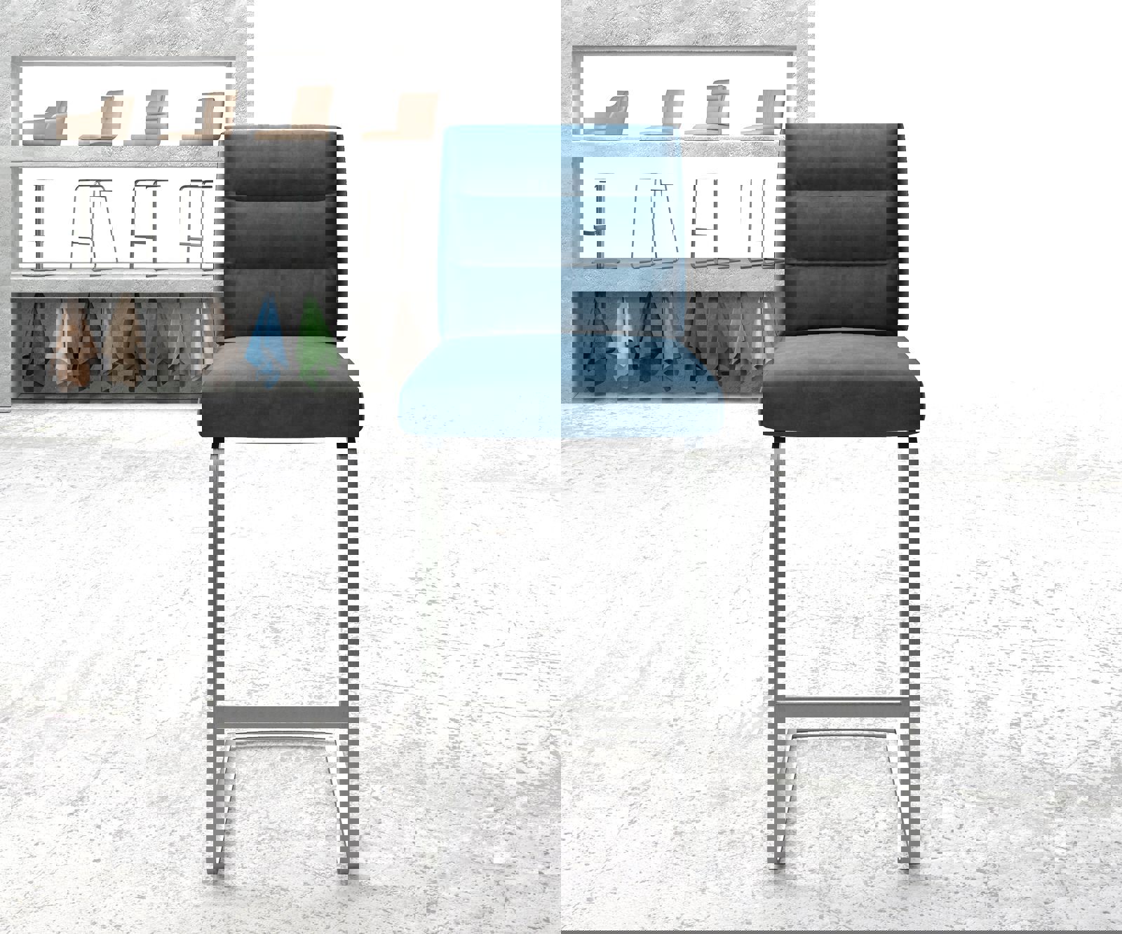 Бар стол Кадифе Син Конзолен крак плосък Неръждаема стомана Pela-Flex 2