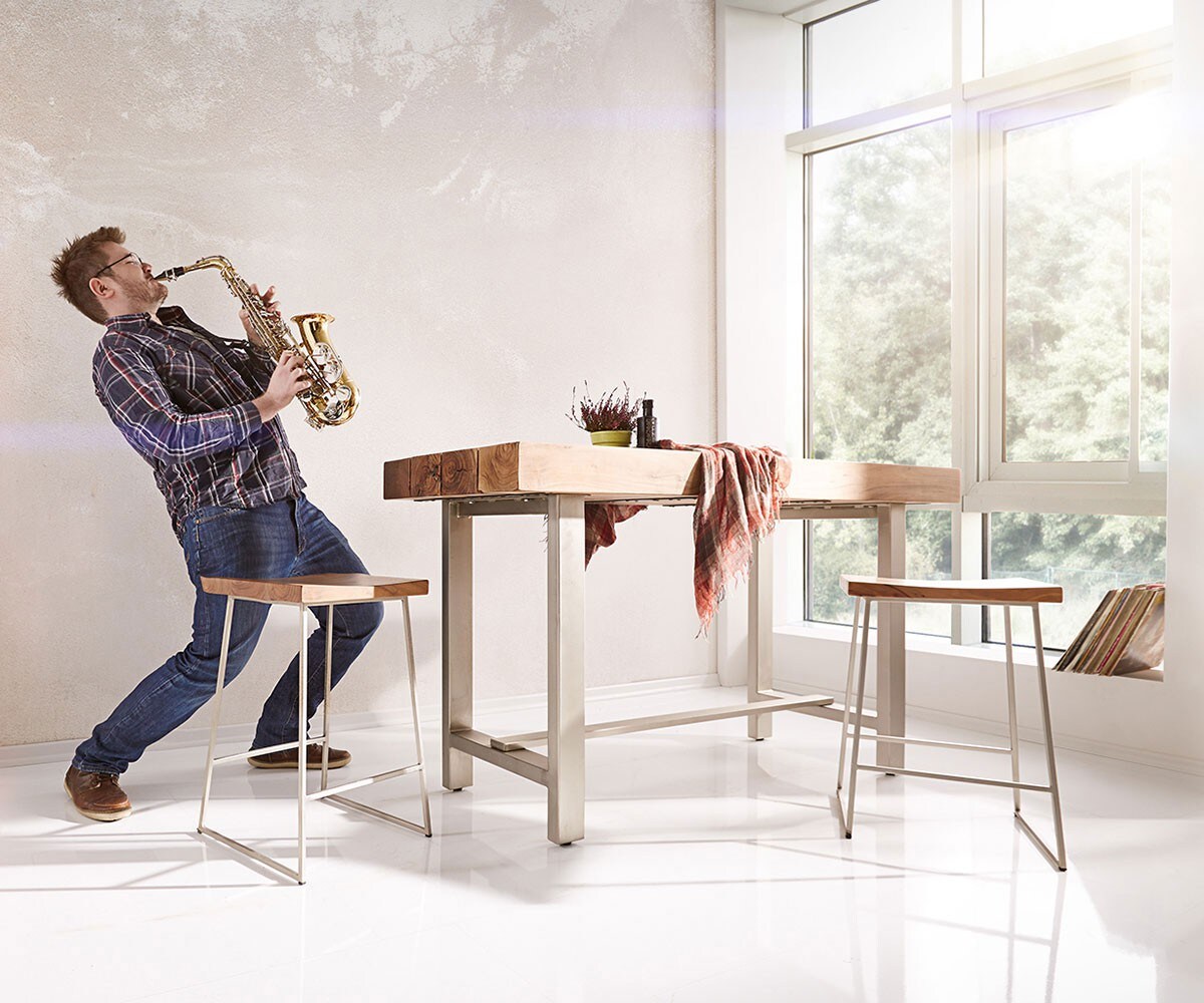 Бар маса 165x60 cm акациево кафяво с Метална рамка Блок 6