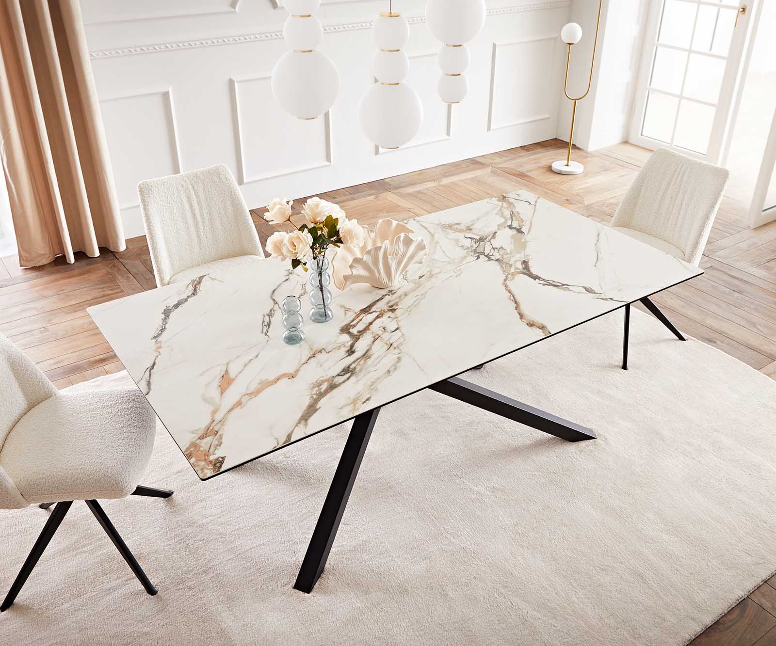 Маса 200x100 Keramik Calacatta Luxe Бял-Злато-Сив КръстРамка Правоъгълник Черен Edge 5